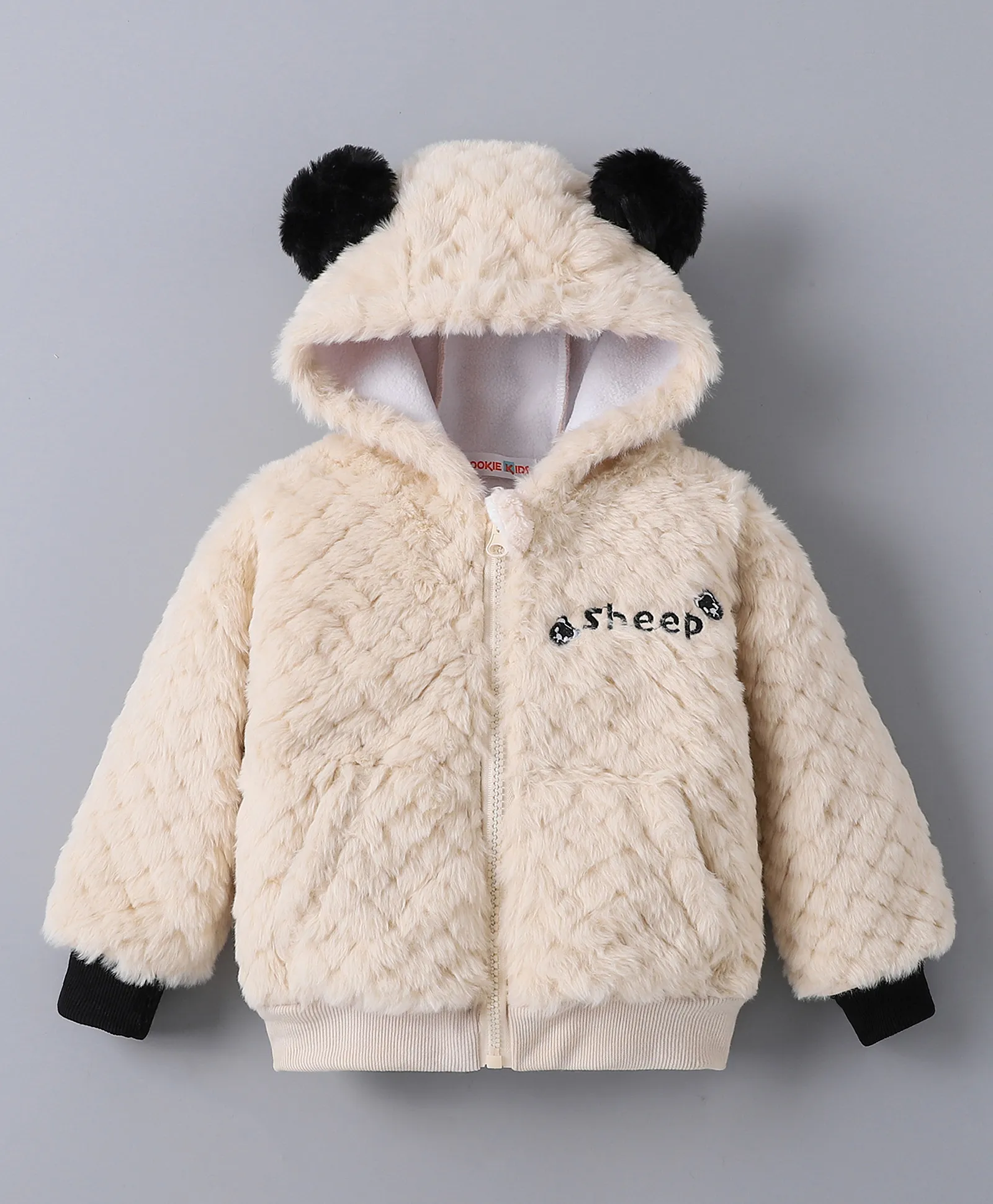 Buy Kookie Kids Full Sleeves Hooded Winter Fur Jacket with Text