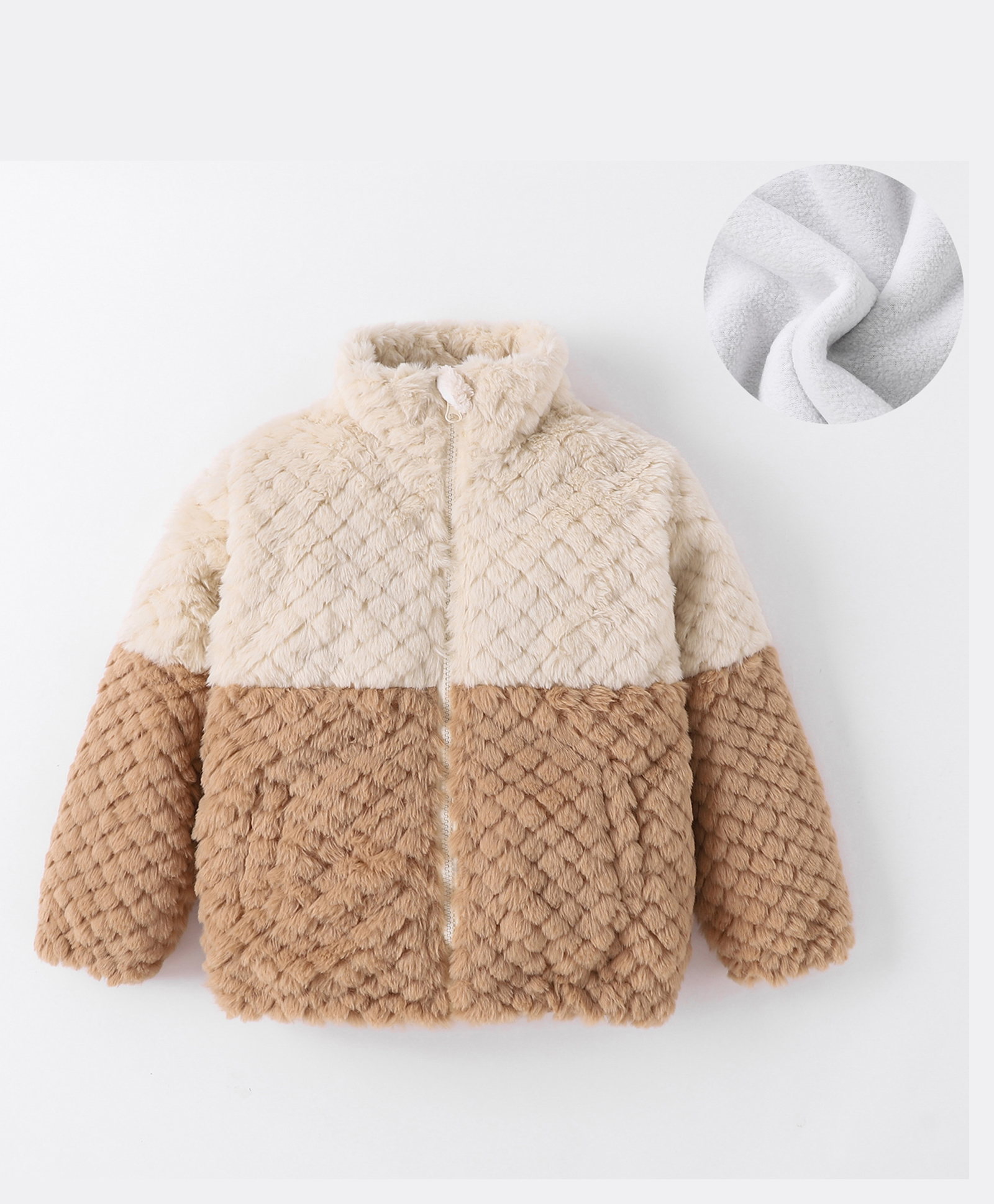 Kookie Kids Full Sleeves High Neck Winter Fur Jacket with Colour Block & Quilted Design - Brown-picture-16