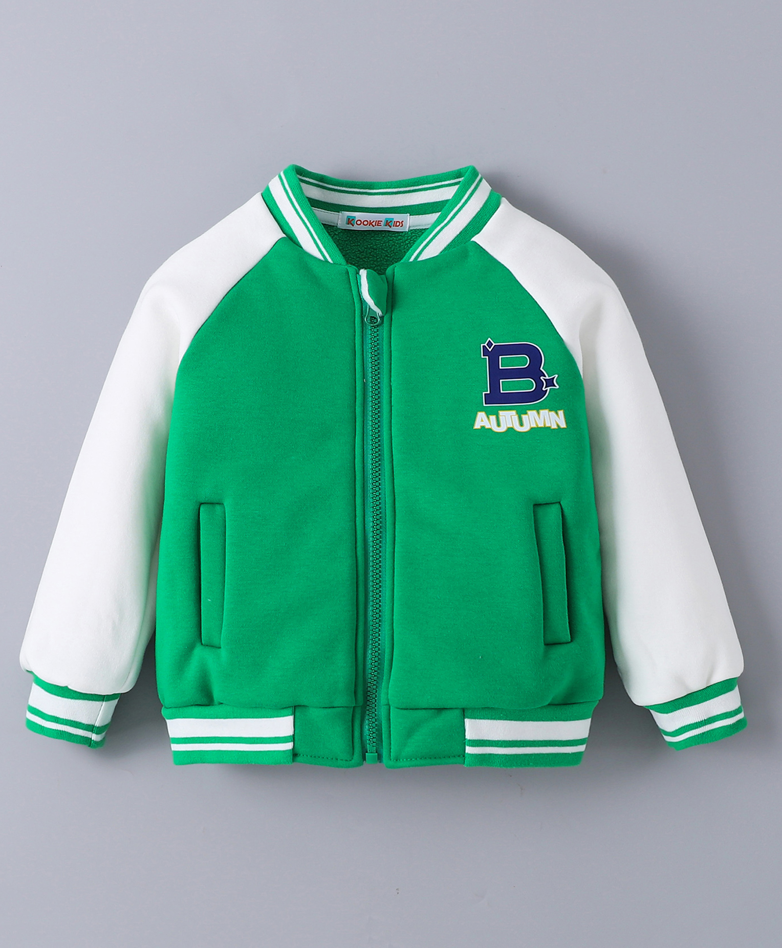 Kookie Kids Full Raglan Sleeves Bomber Jacket with Text Print - Green-image-7