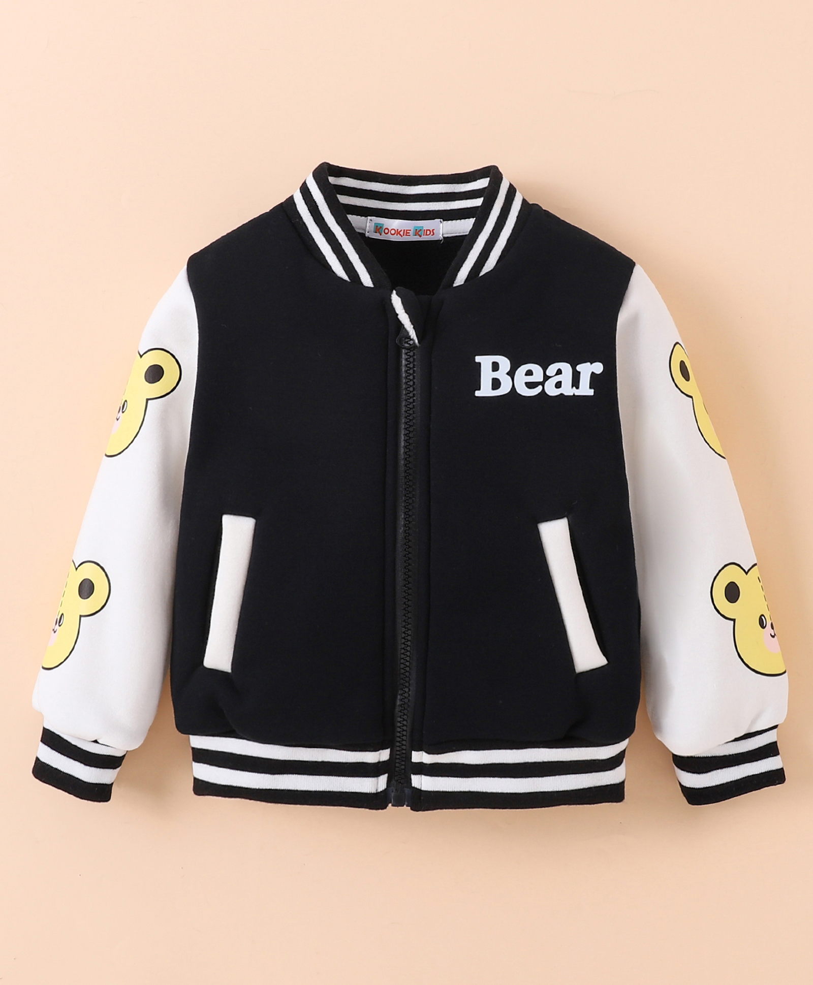 Kookie Kids Full Sleeves Bomber Jacket With Text Print - Black-image-2