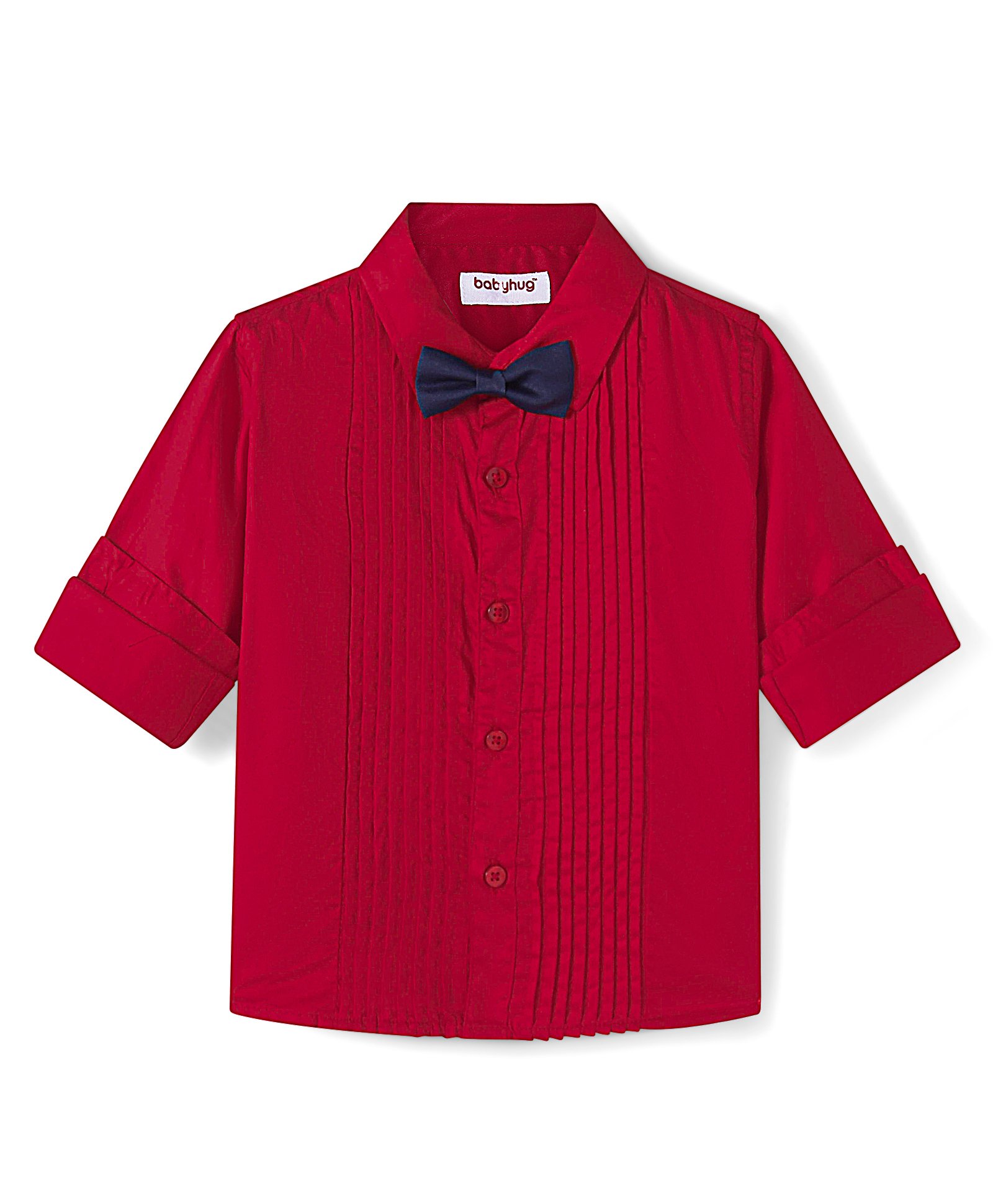 Babyhug Woven Full Sleeves Solid Colour Party Shirt With Bow & Pintuck Detailing - Red-picture-25
