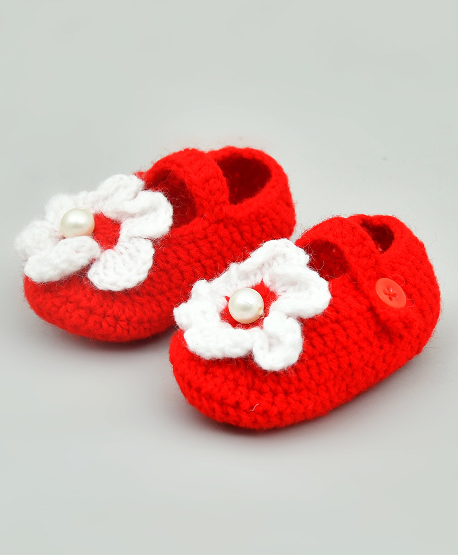Funkrafts Handmade Crochet Woollen Floral Detailed Booties - Red-picture-24