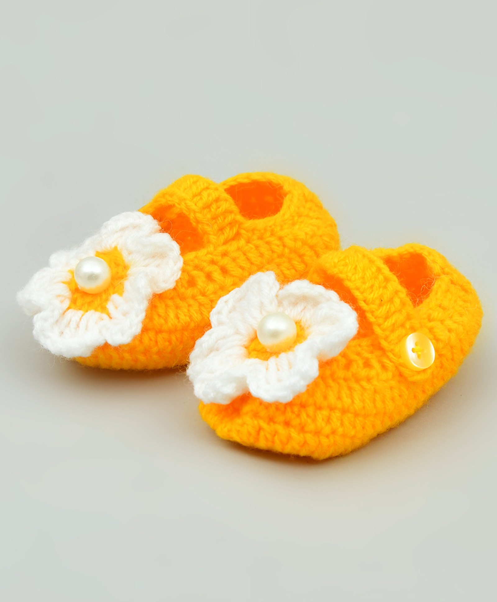 Funkrafts Handmade Crochet Woollen Floral Detailed Booties - Yellow-picture-21