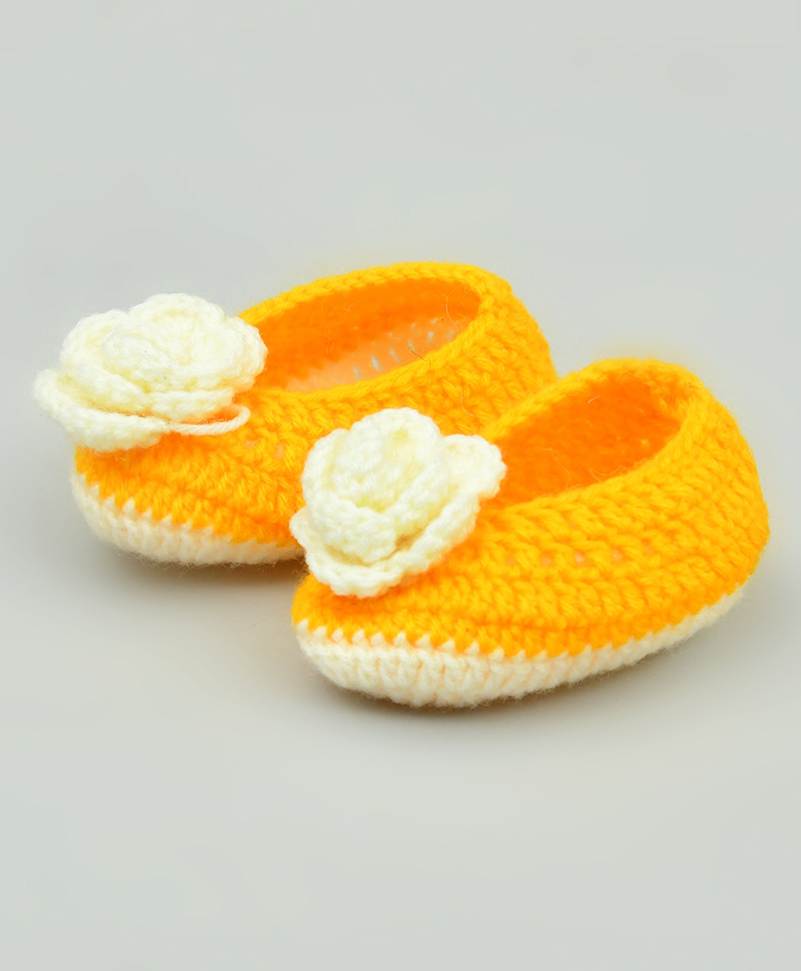 Funkrafts Handmade Crochet Woollen Floral Booties - Yellow-picture-17