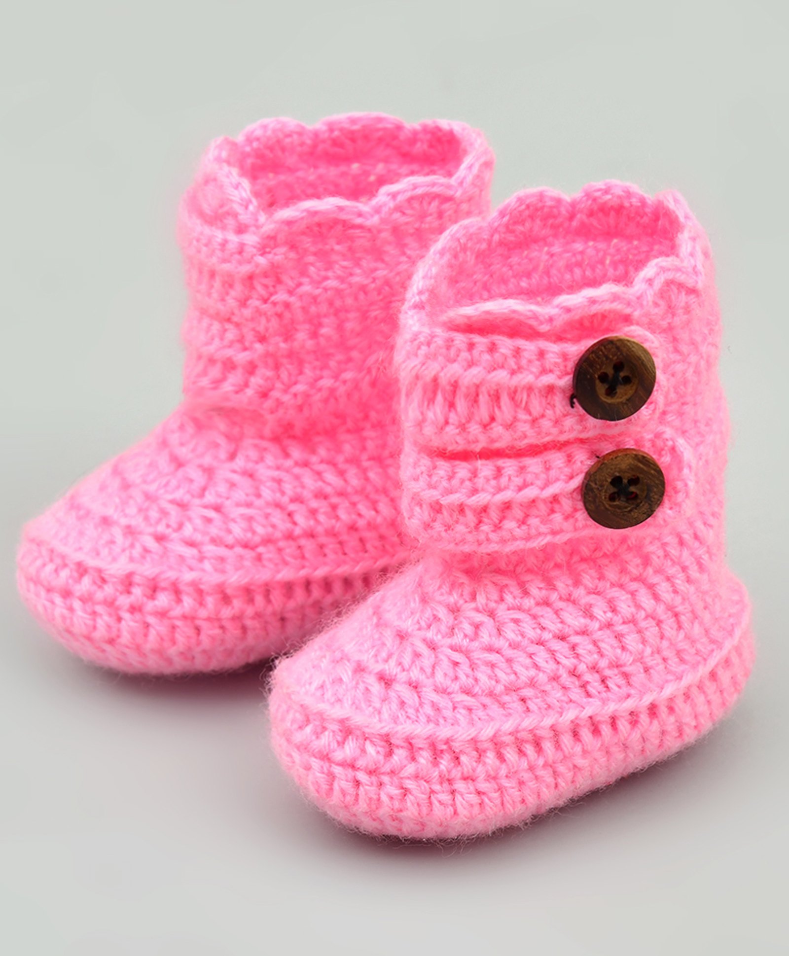 Funkrafts Handmade Crochet Button Detailed Woollen Booties - Pink-picture-0