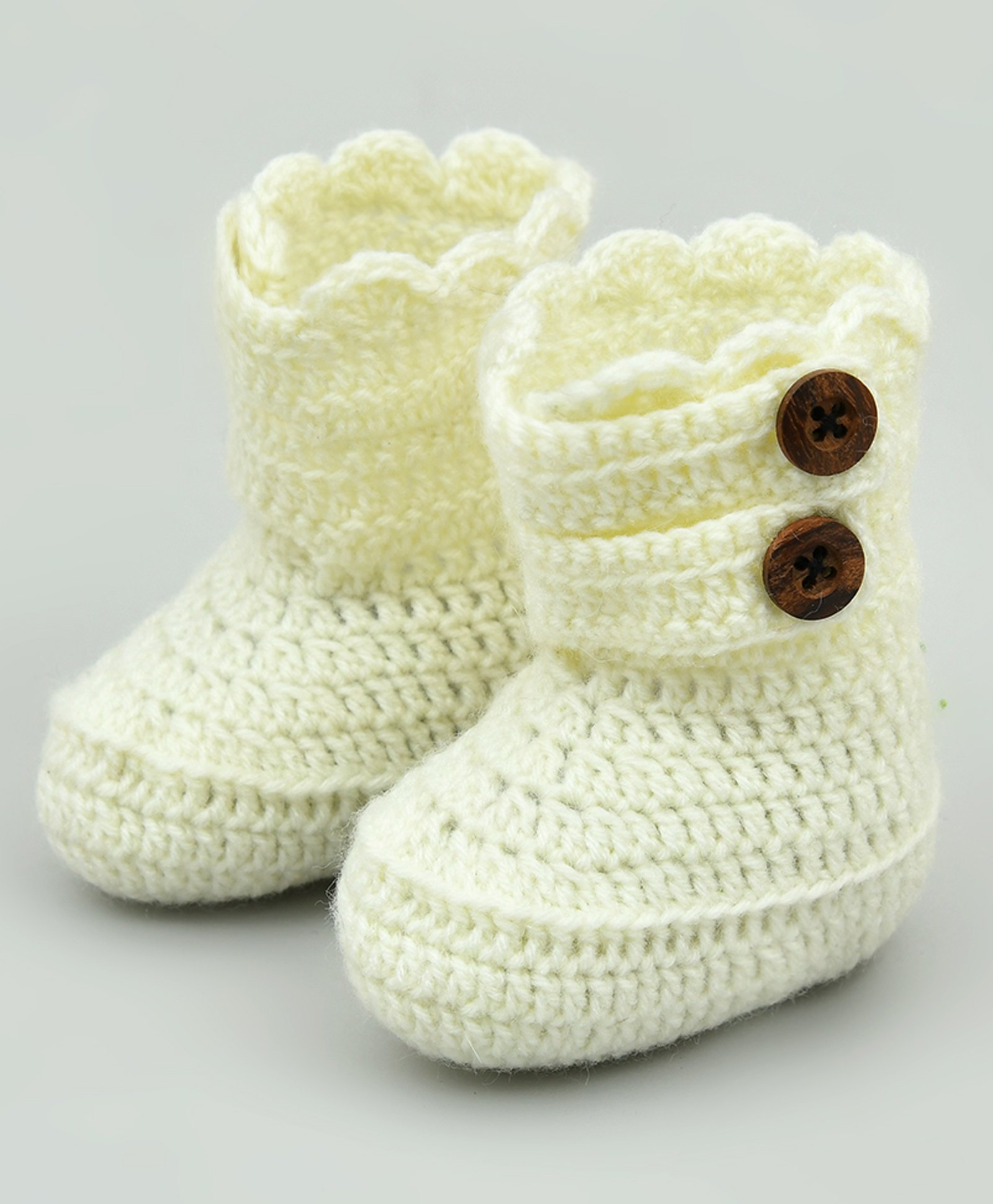 Funkrafts Handmade Crochet Button Detailed Woollen Booties - Off White-image-35