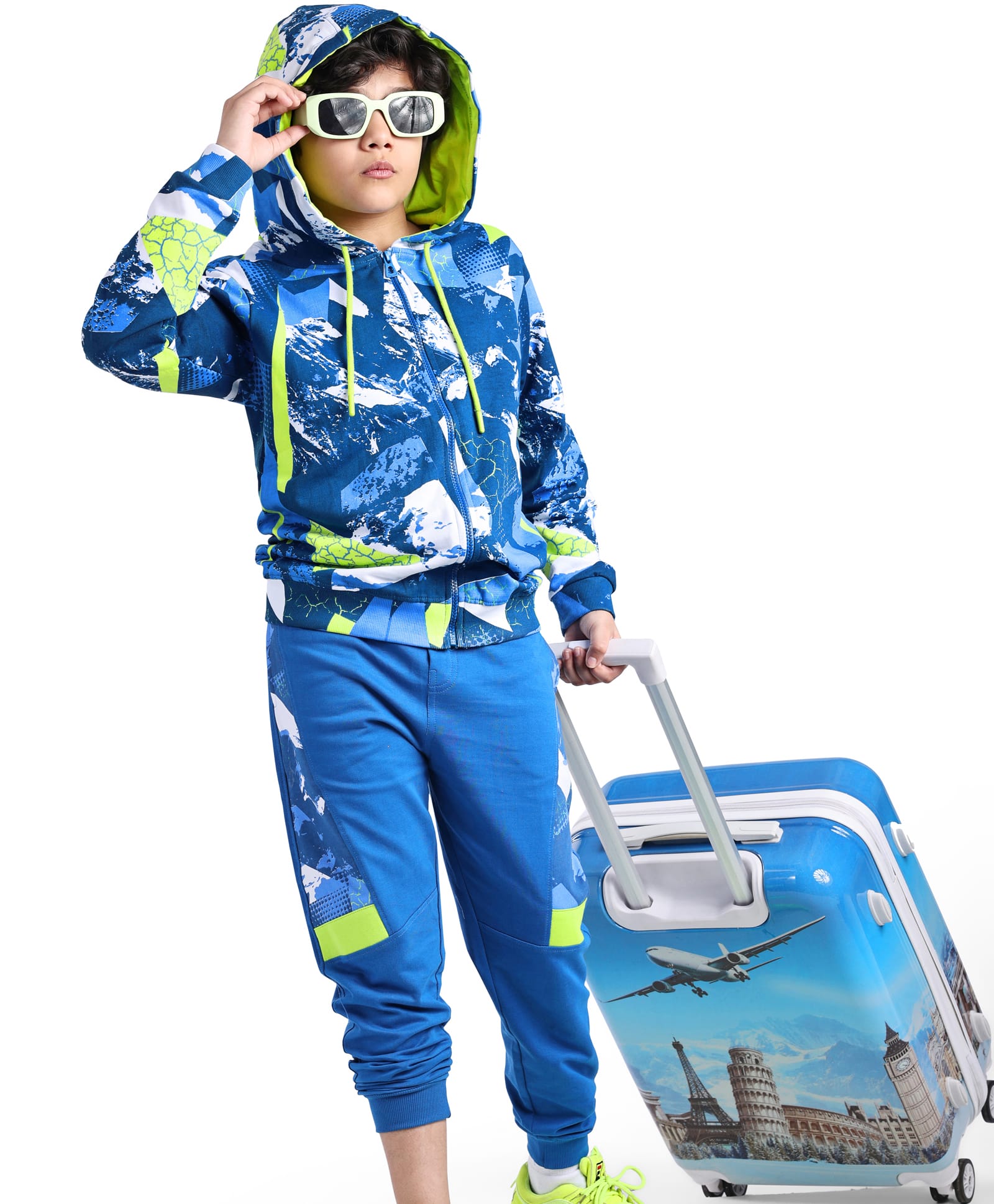 Ollington St. 100% Cotton Knit Full Sleeves Front Zipper Printed Hoodie & Joggers Winter Wear Set - Blue-picture-36