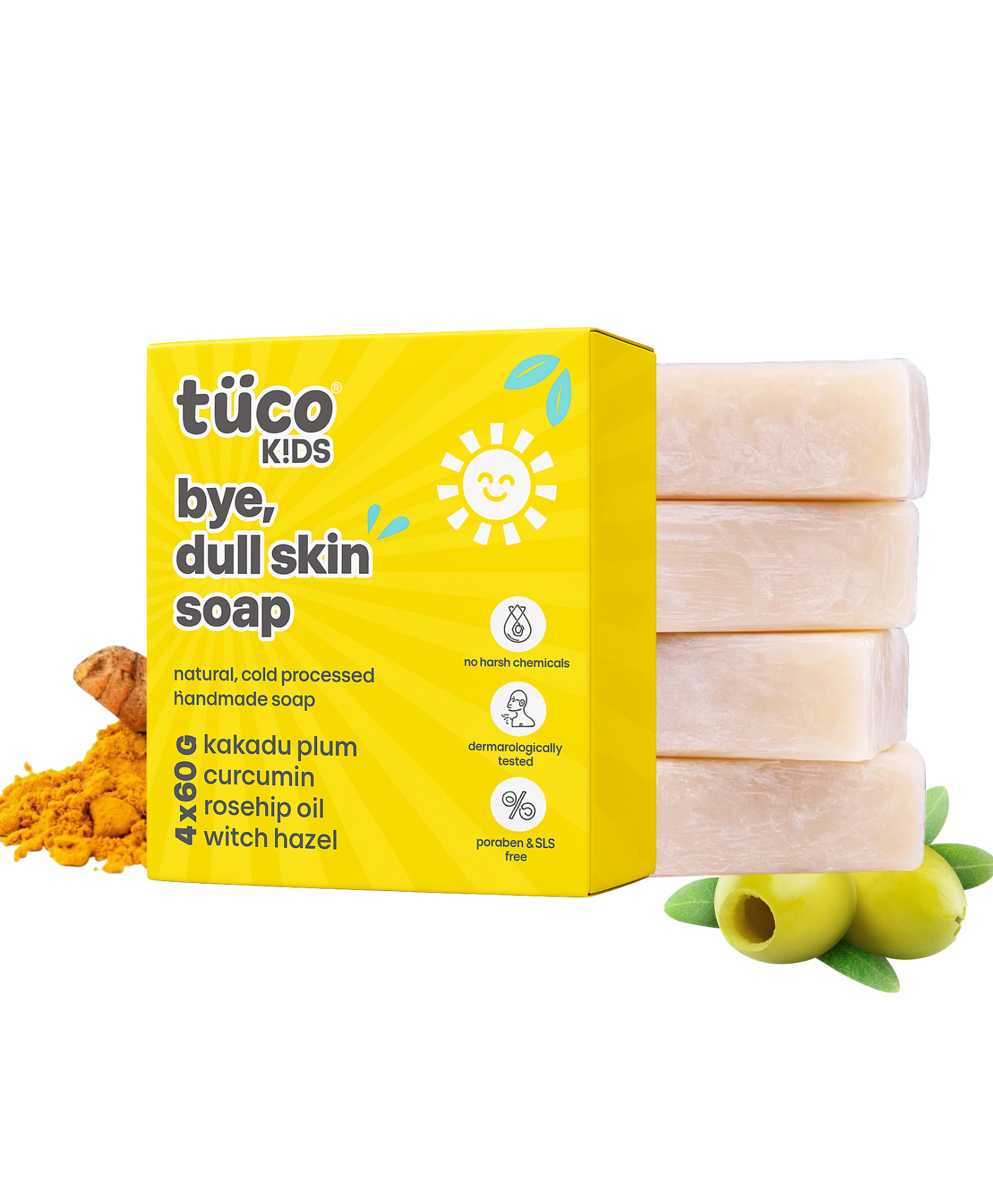 TuCo Intelligent Kids Bye, Dull Skin Soap Pack of 4X75 g with Turmeric Proven for Dull & Sensitive Skin-image-9