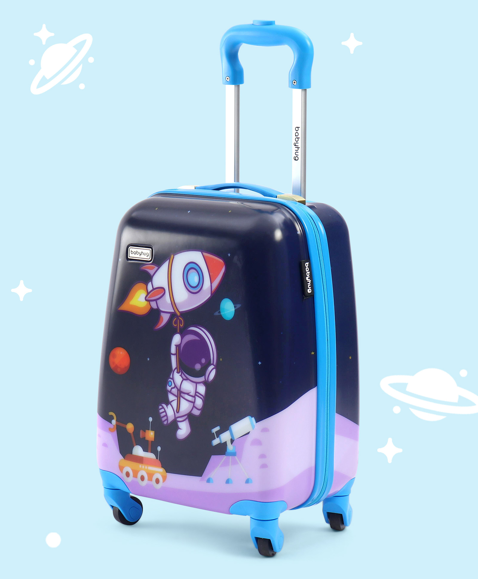 Babyhug Kid's Small 1 Day Trip Trolley Bag Space Theme Print Purple -18 Inches