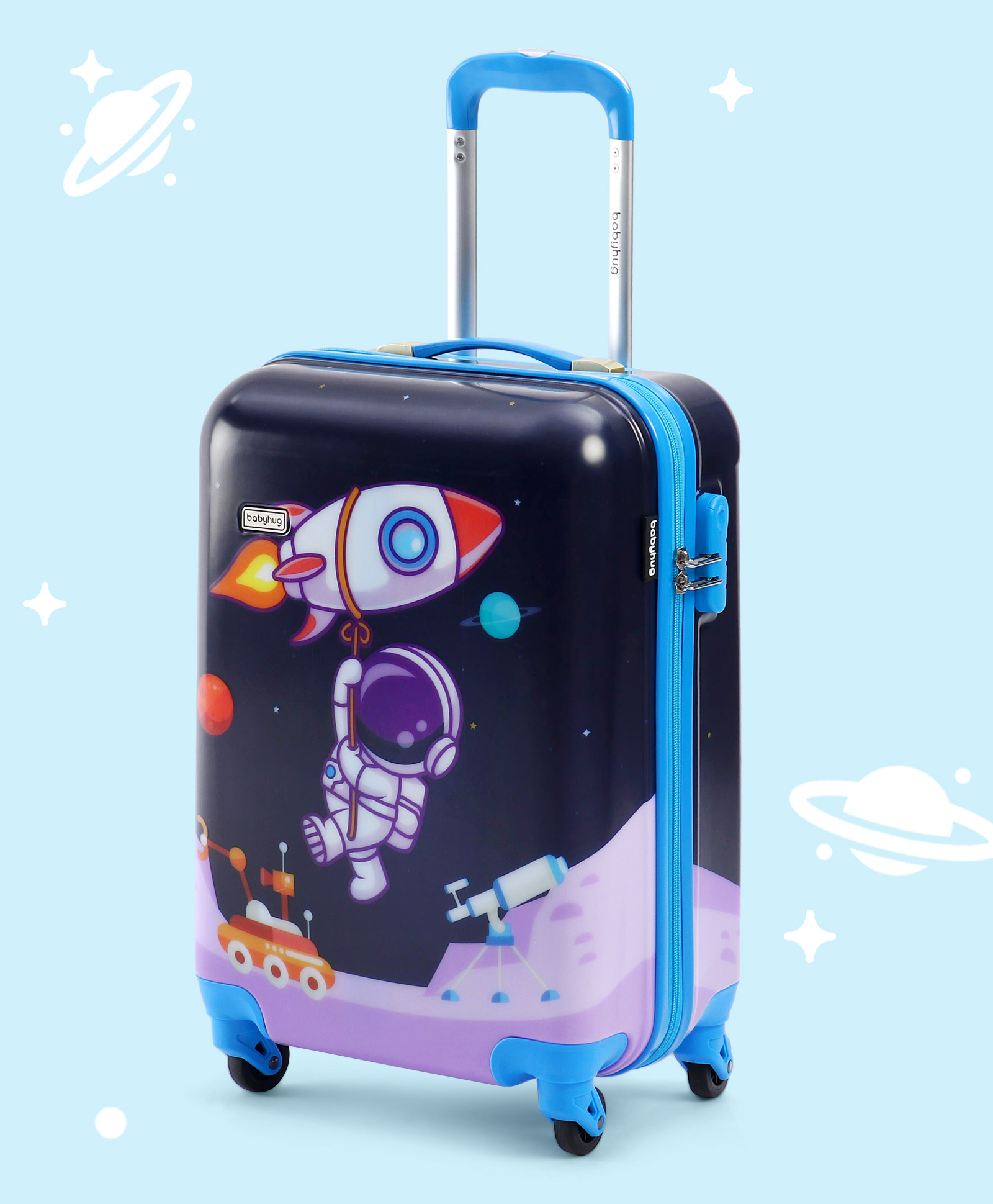 Babyhug Kid's Small 1 Day Trip Trolley Bag Space Theme Print Purple -20 Inches