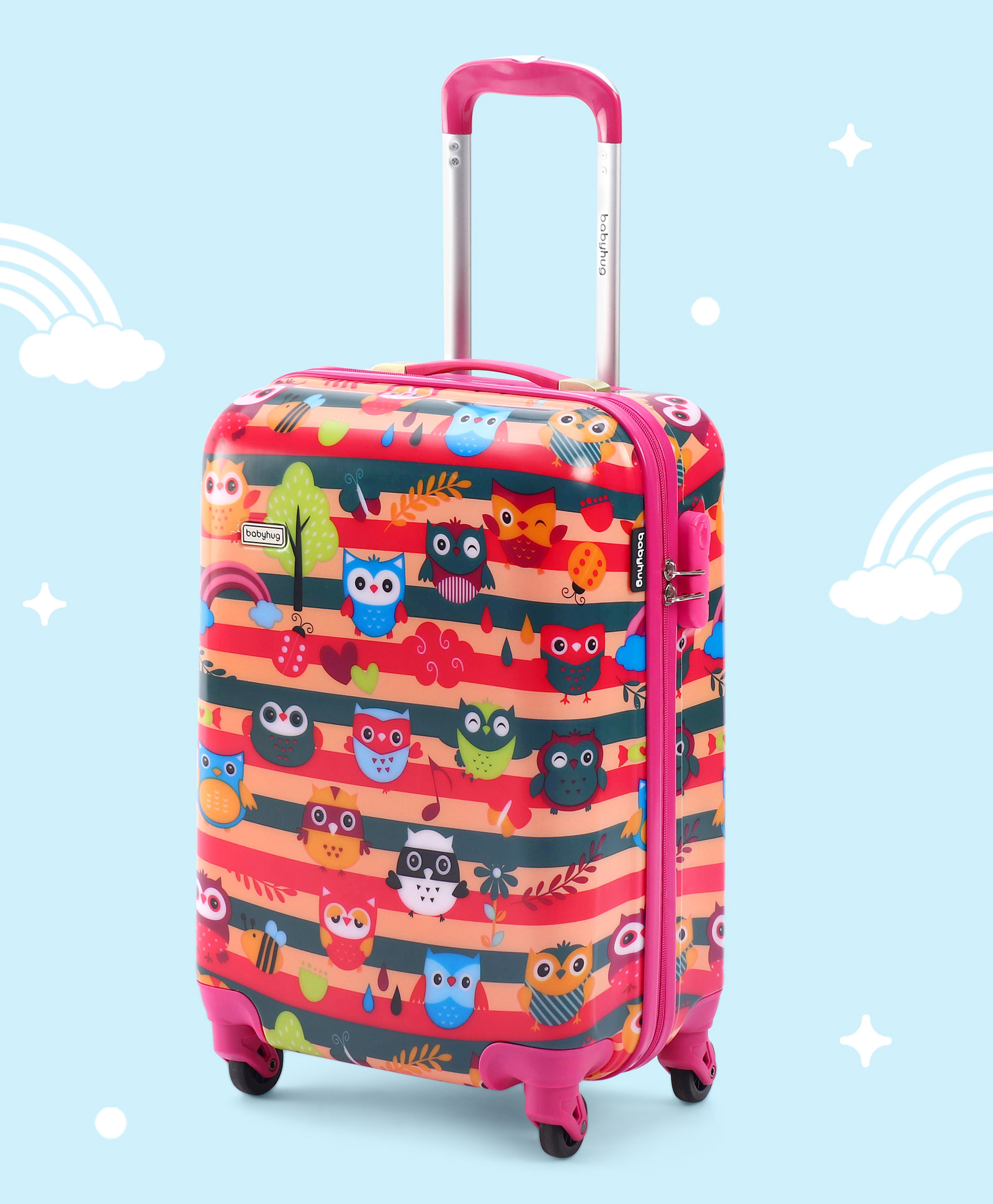 Babyhug Kid's Small 1 Day Trip Trolley Bag Owl Print Dark Pink -20 Inches