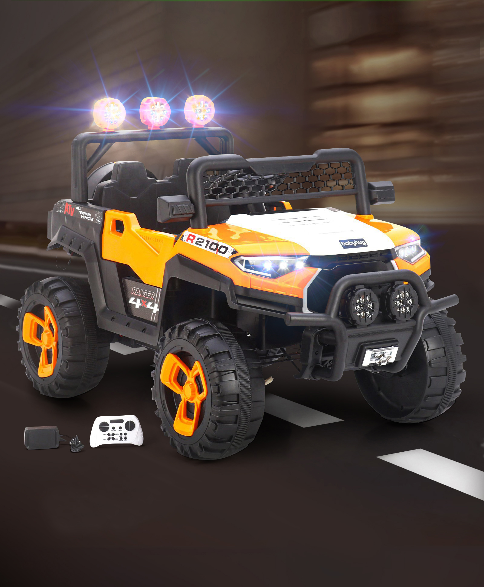Babyhug RANGER 4X4 Battery Operated Ride On Jeep with Music & LED Lights - Orange-image-16