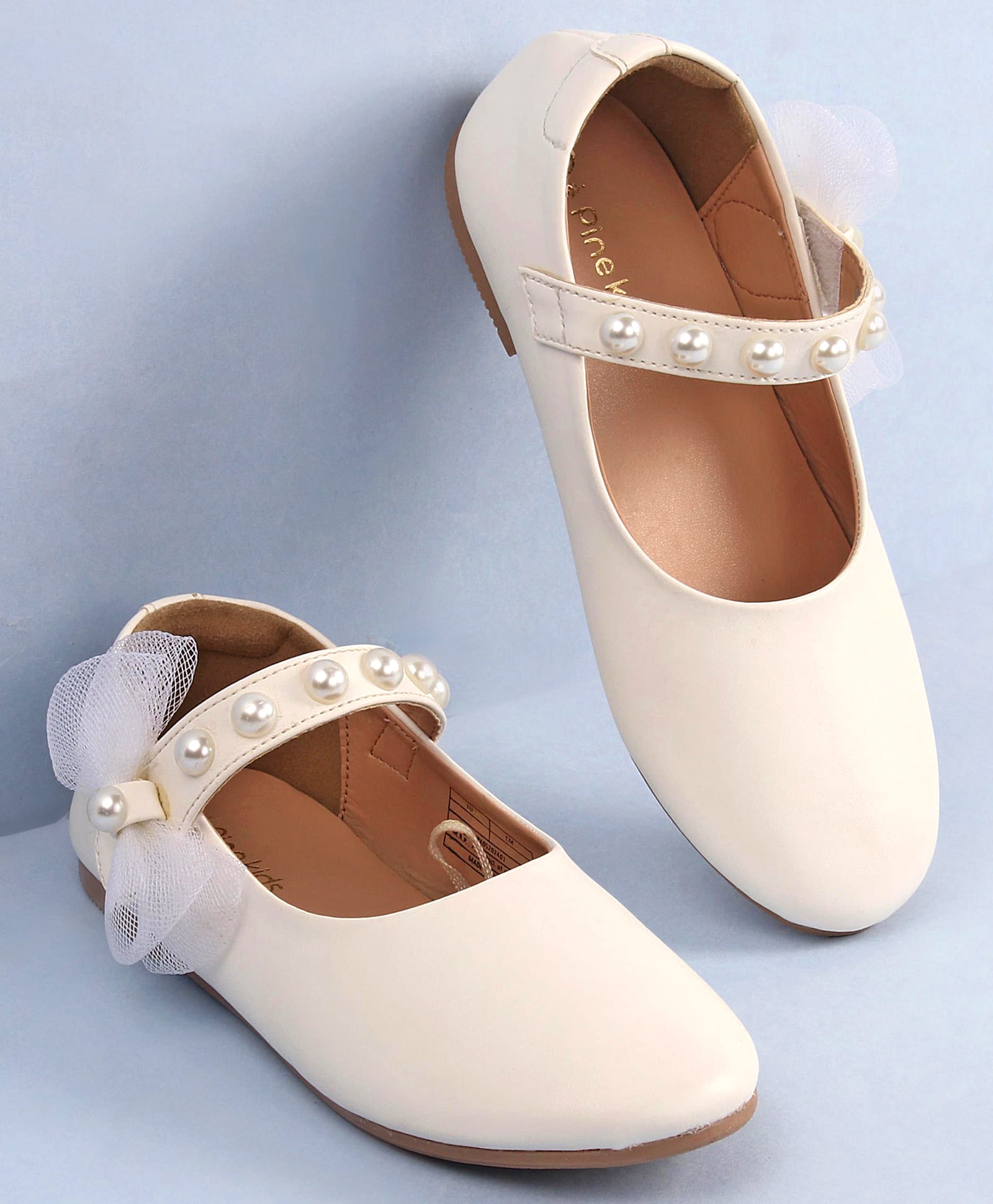 Pine Kids Bow & Pearl Detailing Ballerinas with Velcro Closure - White-picture-18