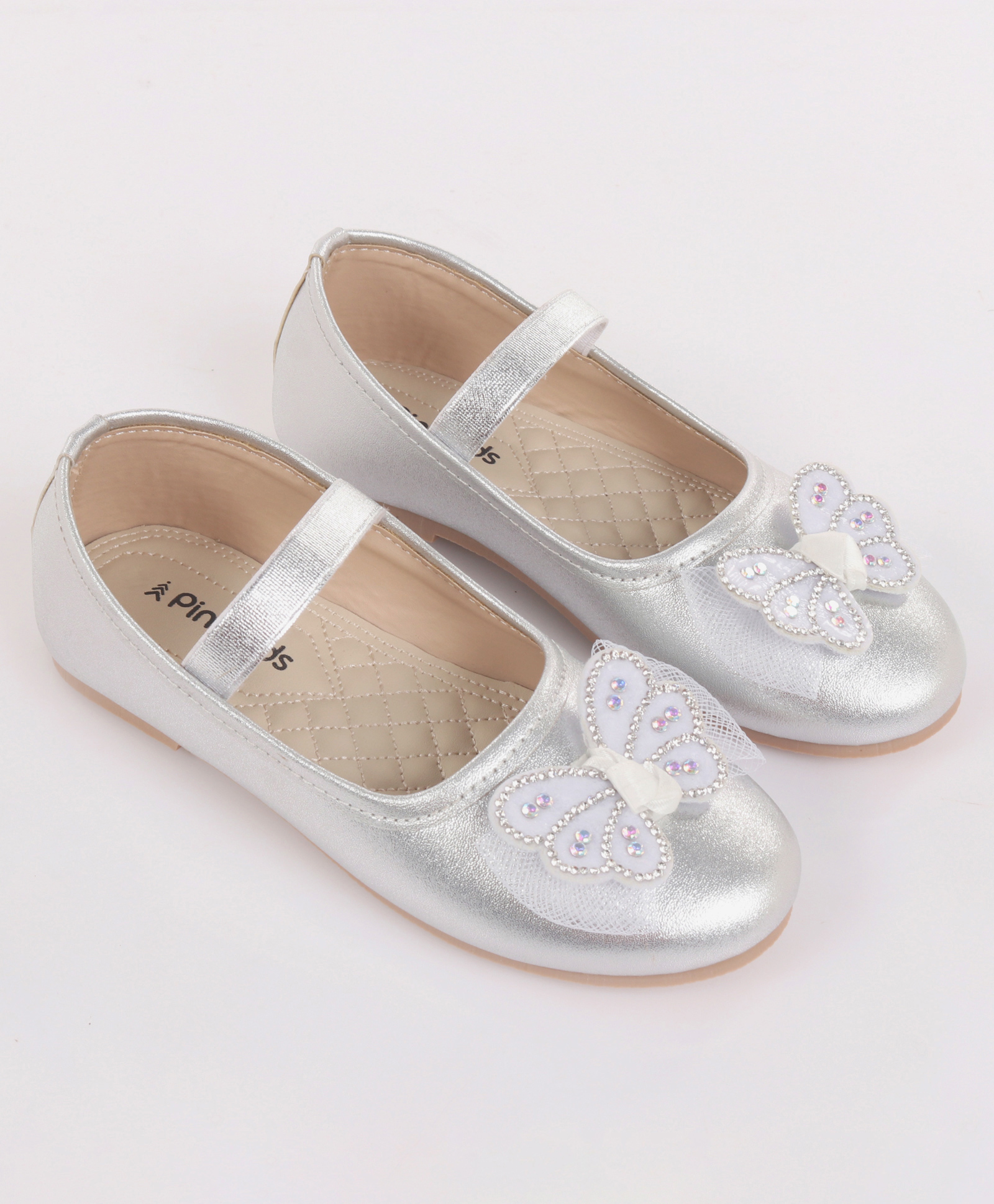 Pine Kids Bow & Stone Detailing Ballerinas with Velcro Closure - Silver-image-48