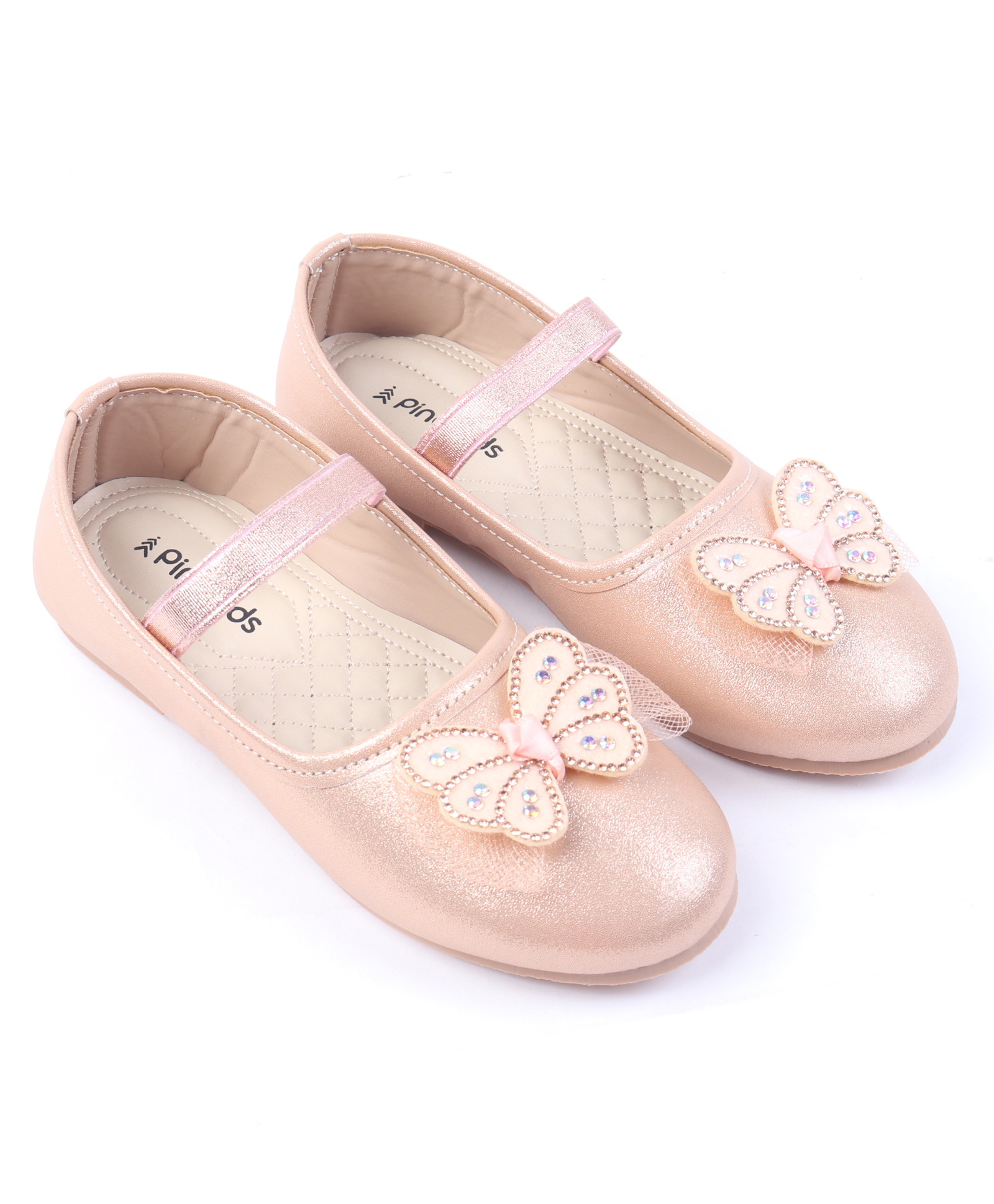 Pine Kids Bow & Stone Detailing Ballerinas with Velcro Closure - Golden-image-47