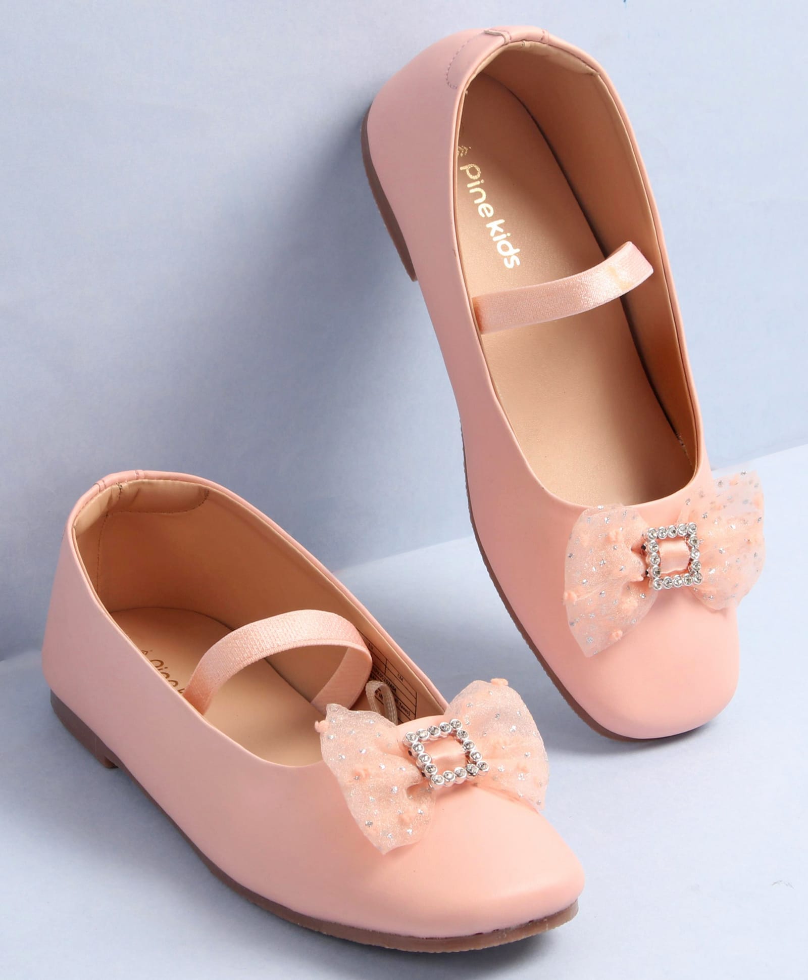 Pine Kids Bow Applique Ballerinas with Backstrap- Pink