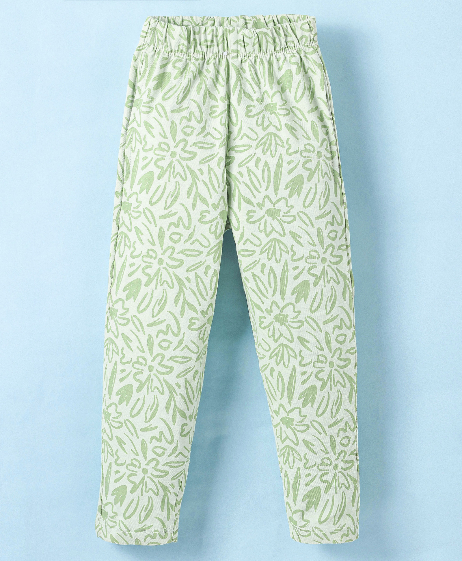 Evimo Single Jersey Knit Full Length Floral Printed Leggings - Mint Green-picture-18