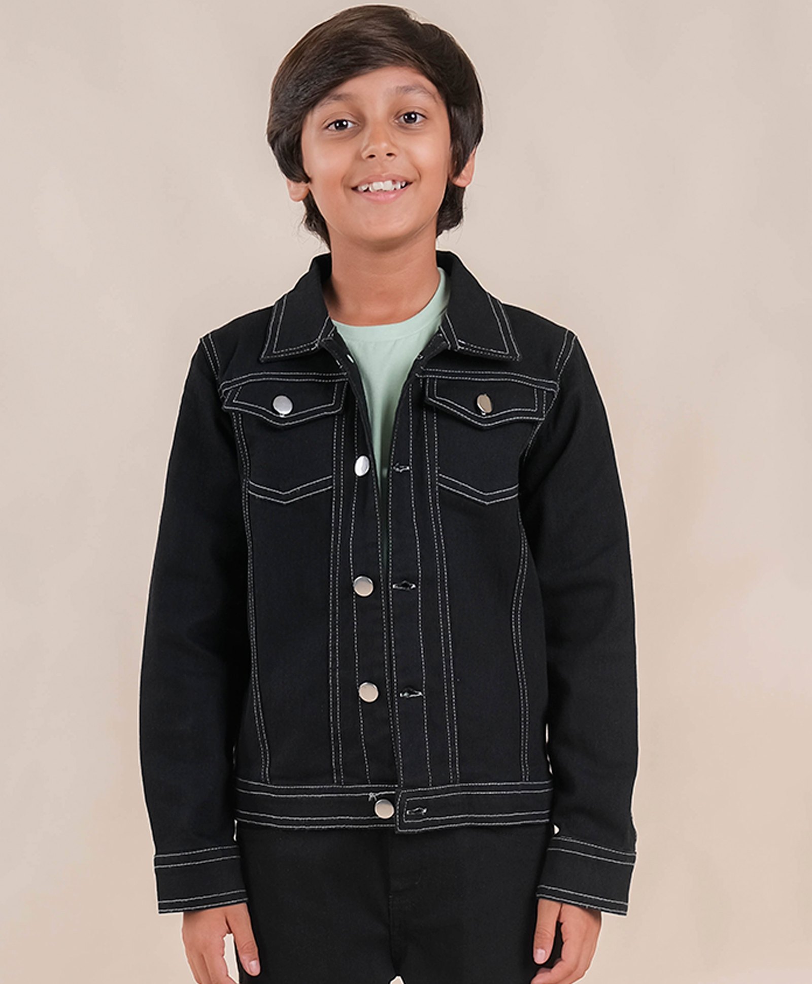 Kiddopanti Full Sleeves Solid Denim Jacket - Black-picture-12