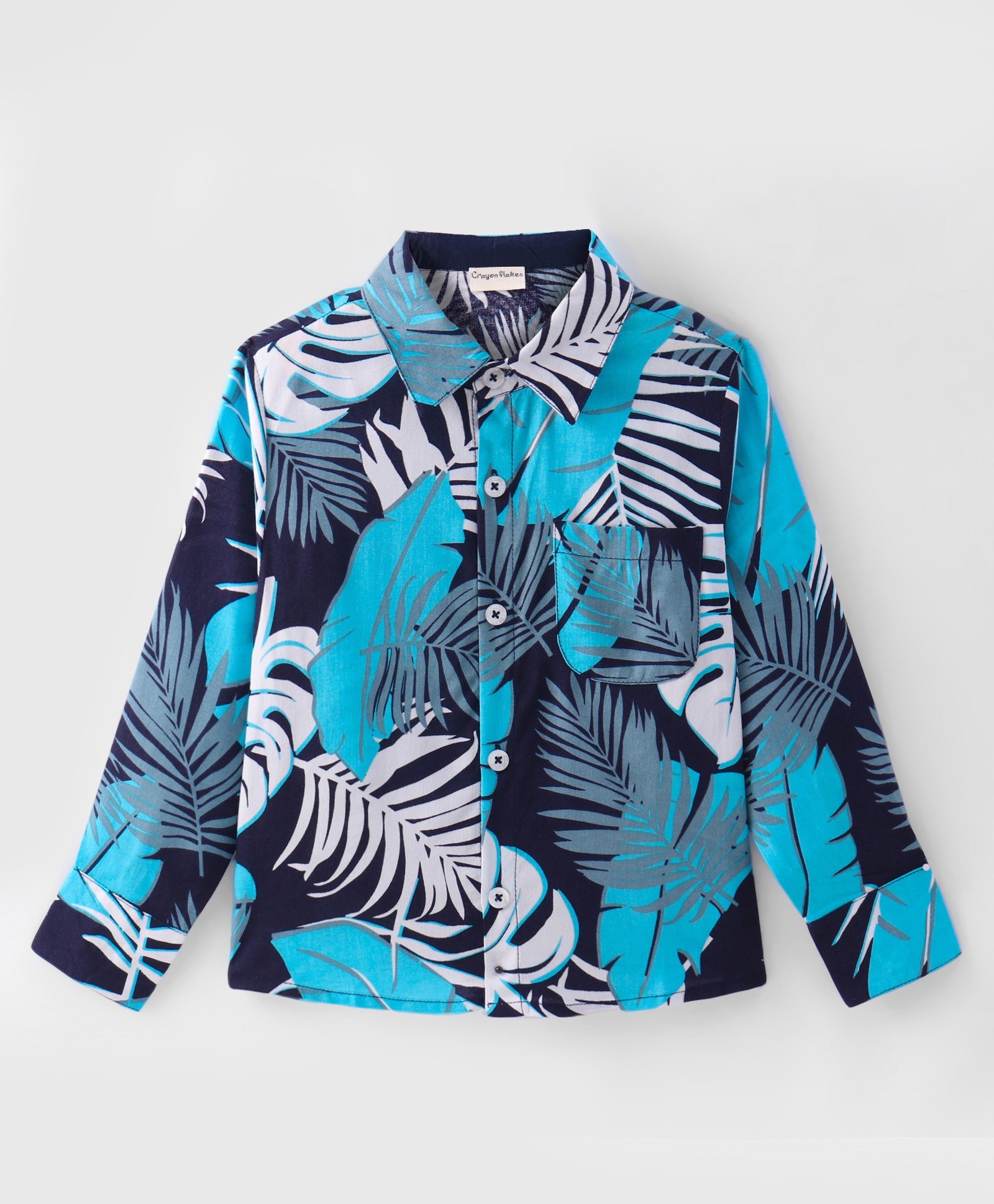 CrayonFlakes Rayon Full Sleeves Forest Printed Shirt - Blue-picture-42
