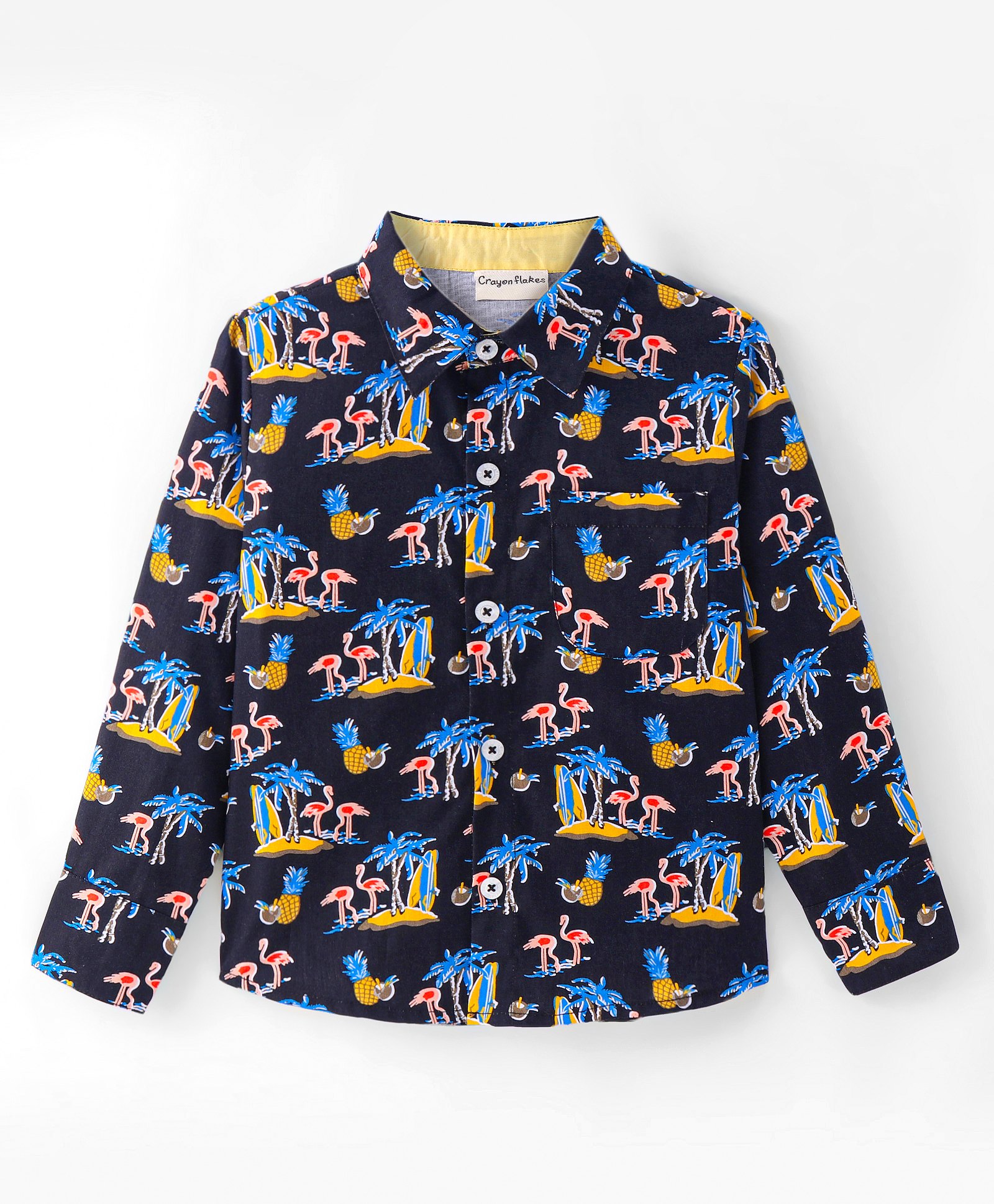 CrayonFlakes Full Sleeves Palm Tree Printed Shirt - Black-picture-29