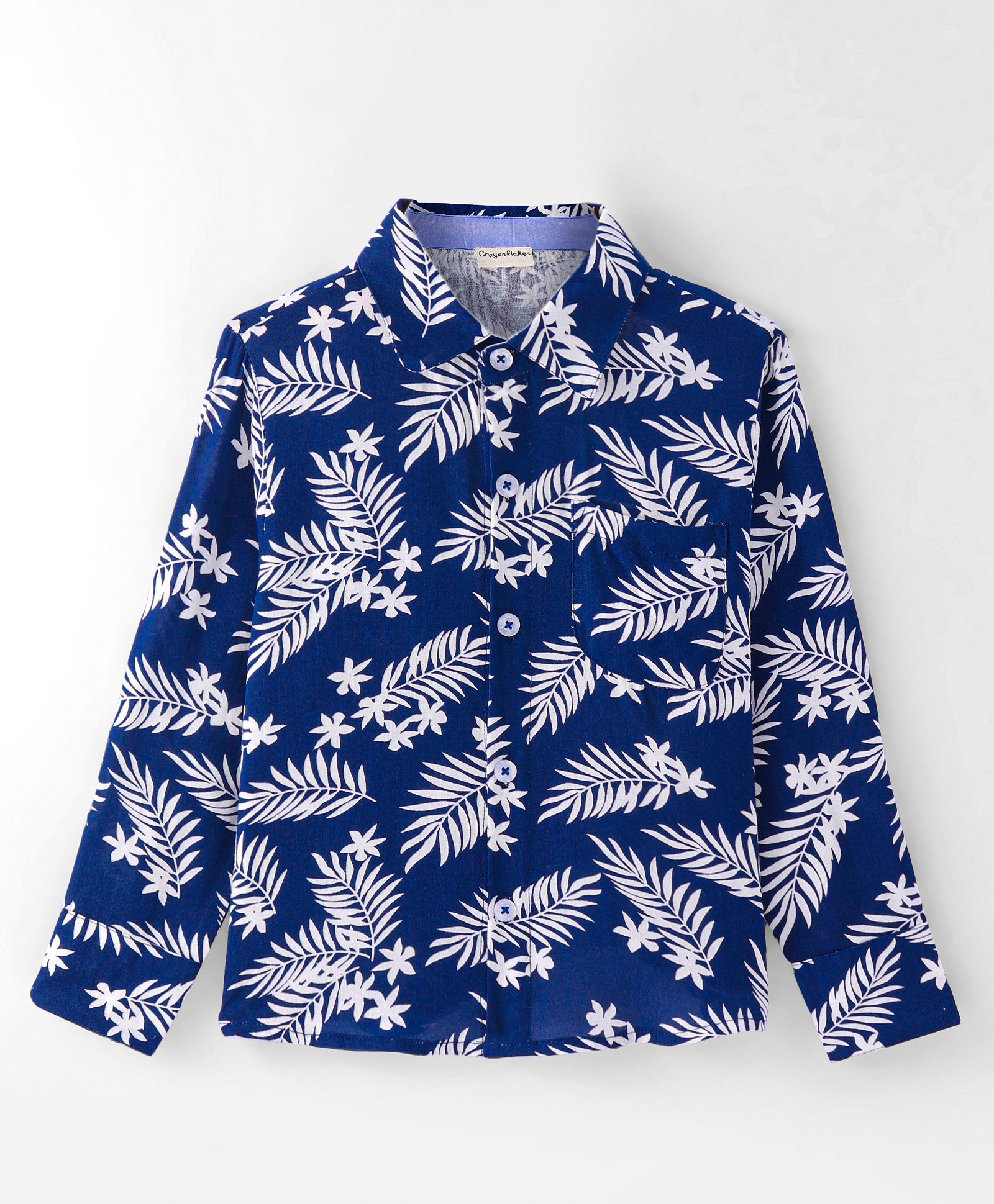 CrayonFlakes Rayon Full Sleeves Leaves Printed Shirt - Blue-picture-24