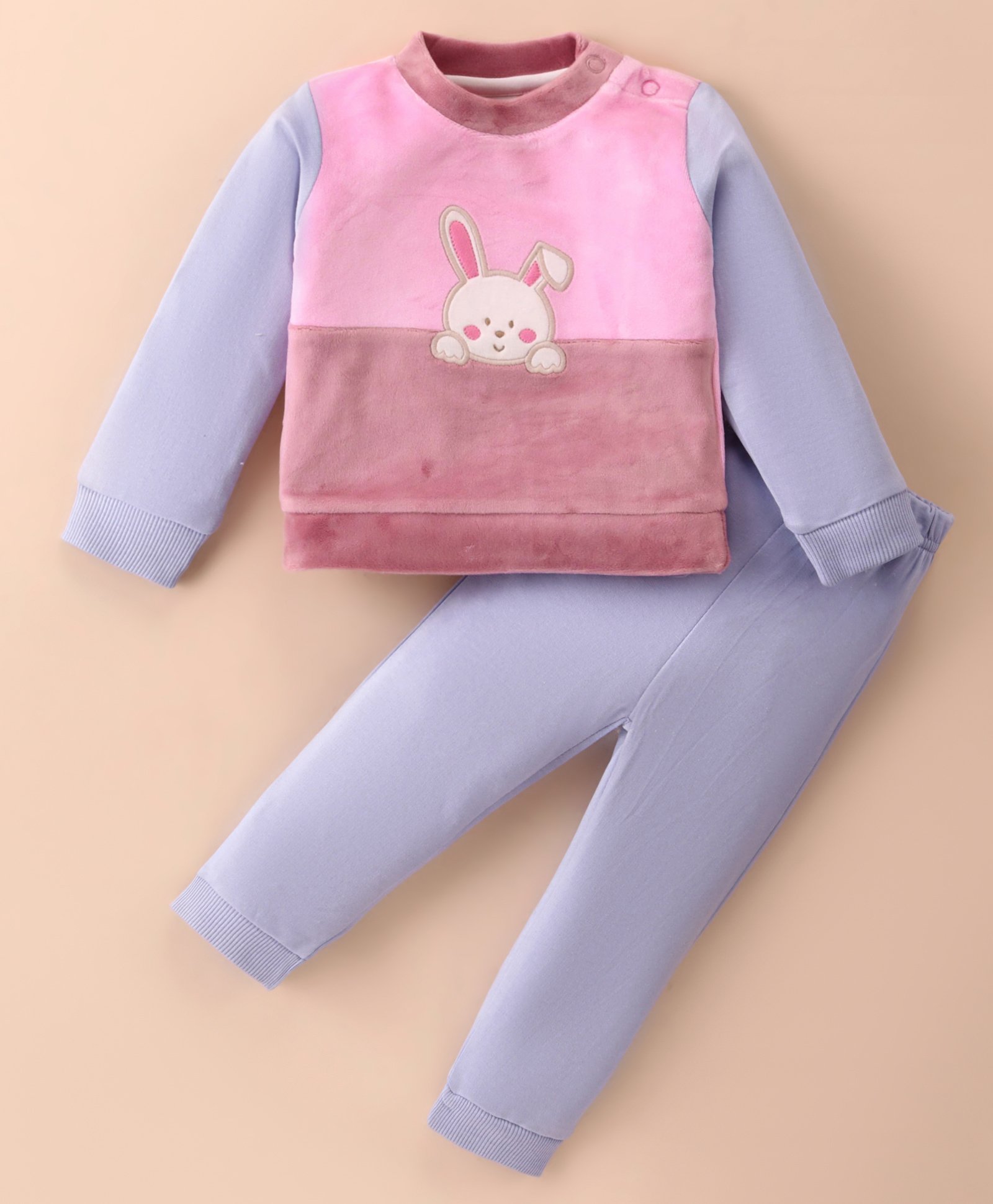 ToffyHouse 100% Knitted Cotton Full Sleeves Winter Wear Suit With Teddy Embroidery - Pink & Blue-picture-26