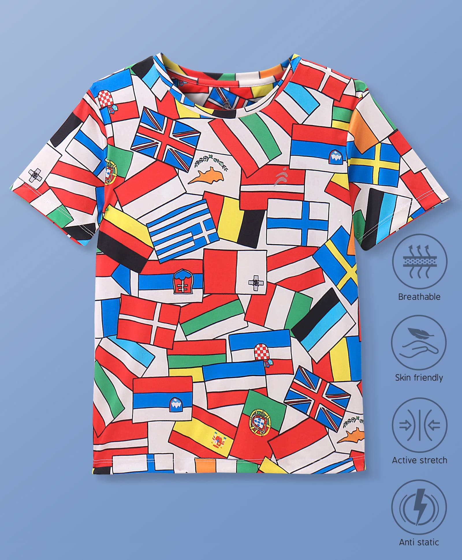 Pine Active Knit Half Sleeves Flags Printed T-Shirt - Multicolour-picture-38