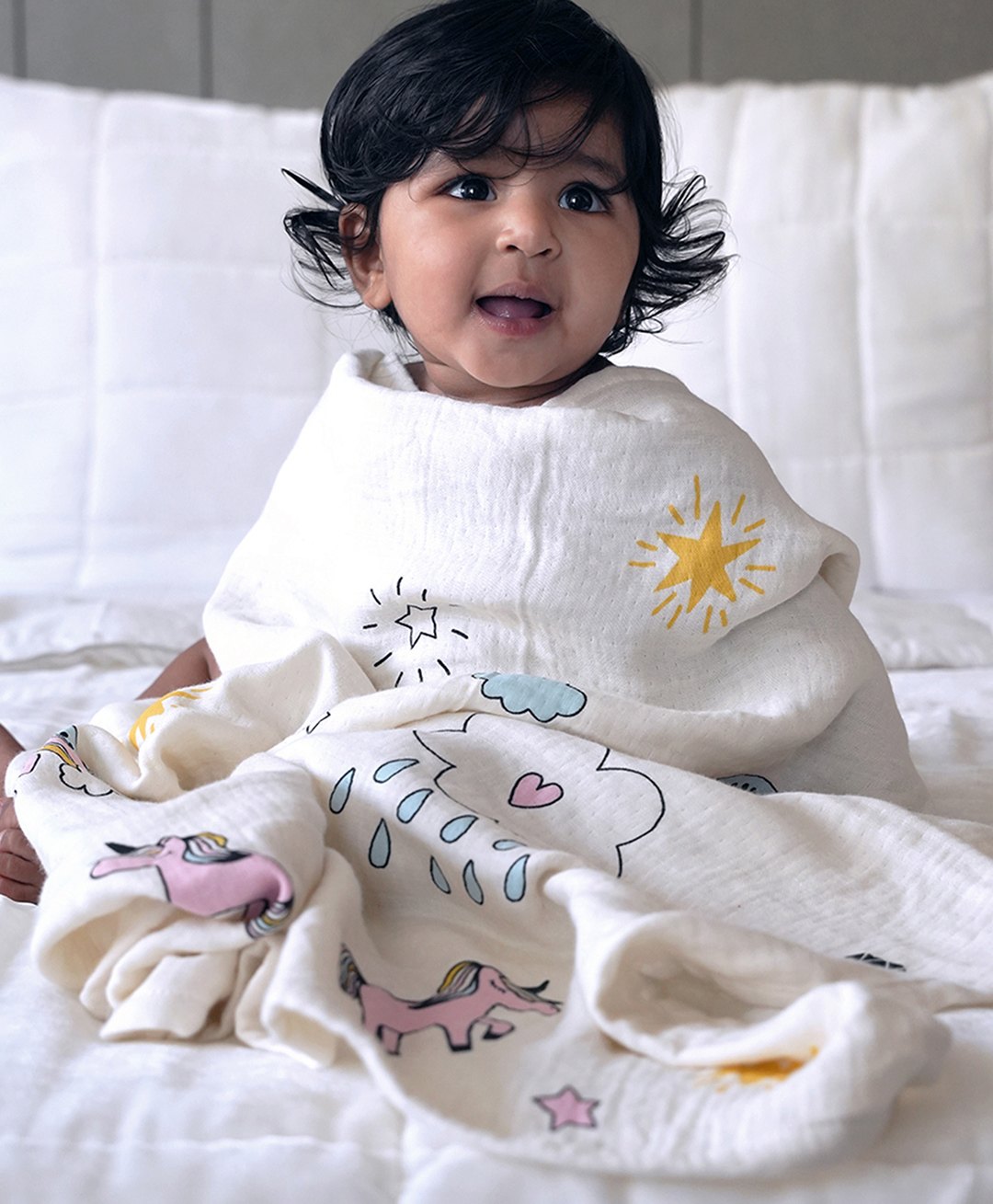 Doctor Towels Bamboo Unicorn Printed Layered Swaddle - Multi Colour-picture-1