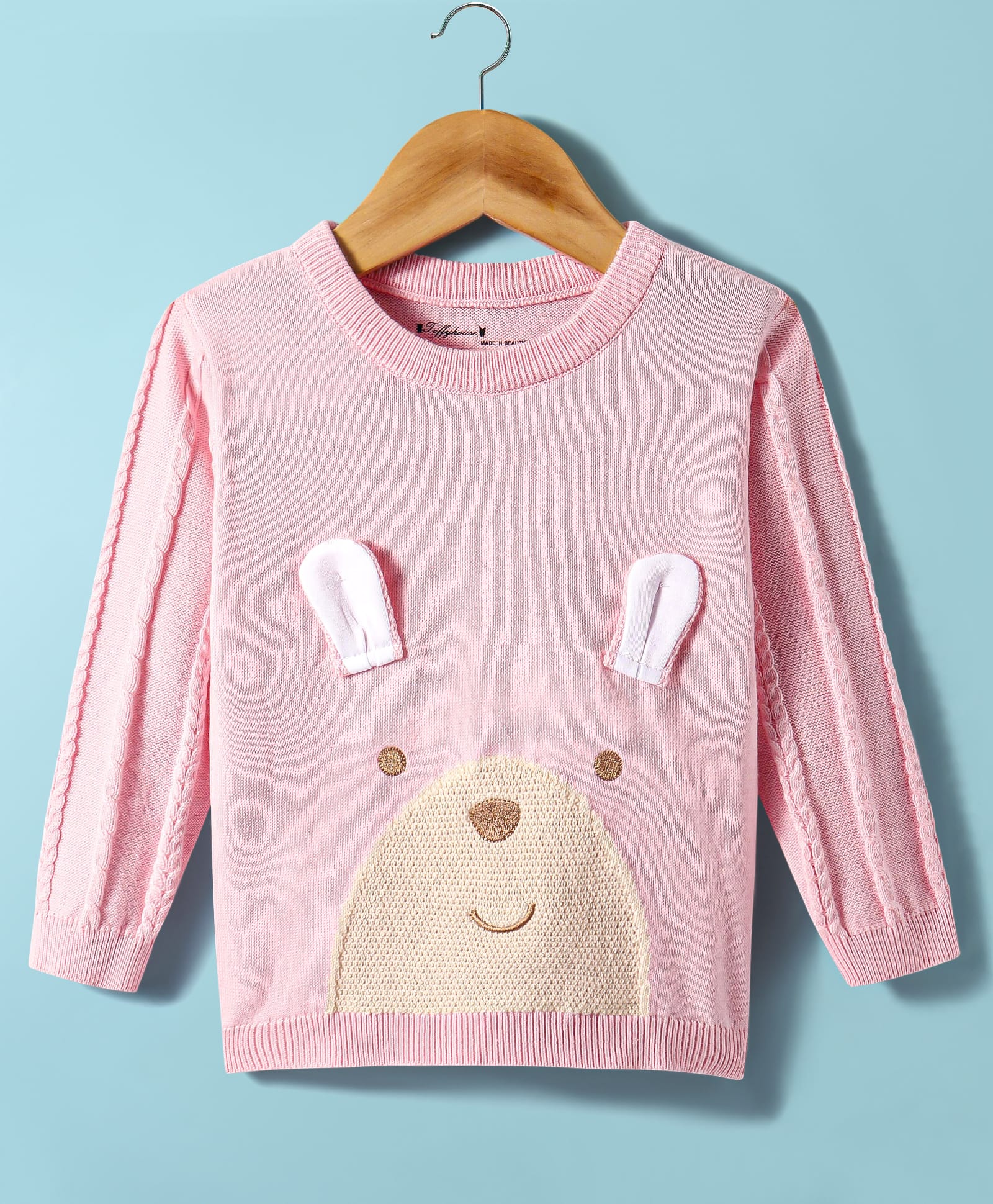 ToffyHouse Knitted Full Sleeves Sweater with Bear Applique - Pink-image-45