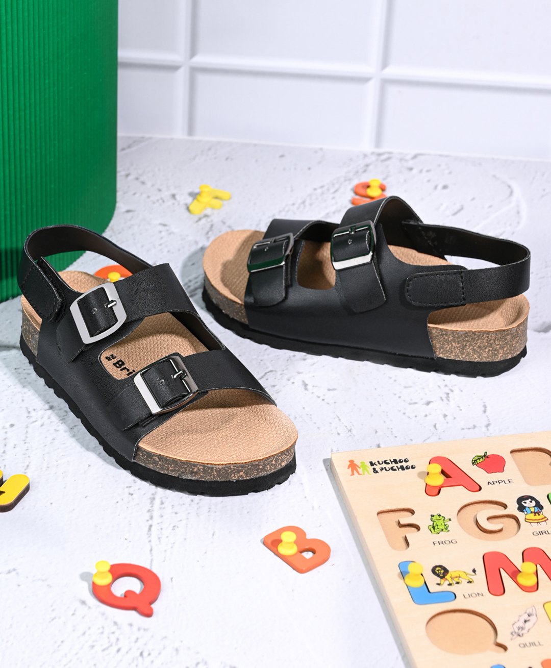 Briskers Synthetic Self Design Buckle Sandals - Black-picture-5