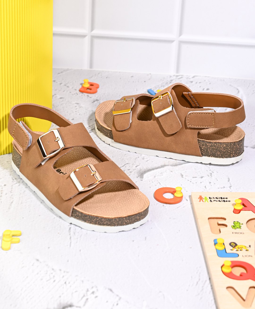 Briskers Synthetic Self Design Buckle Sandals - Brown-picture-16