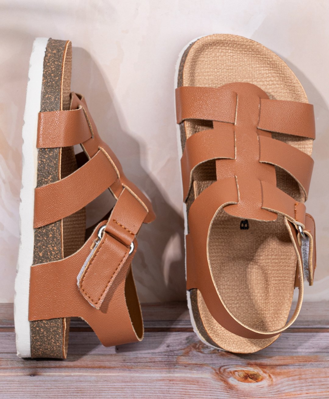 Briskers Synthetic Self Design Velcro Sandals - Brown-image-45