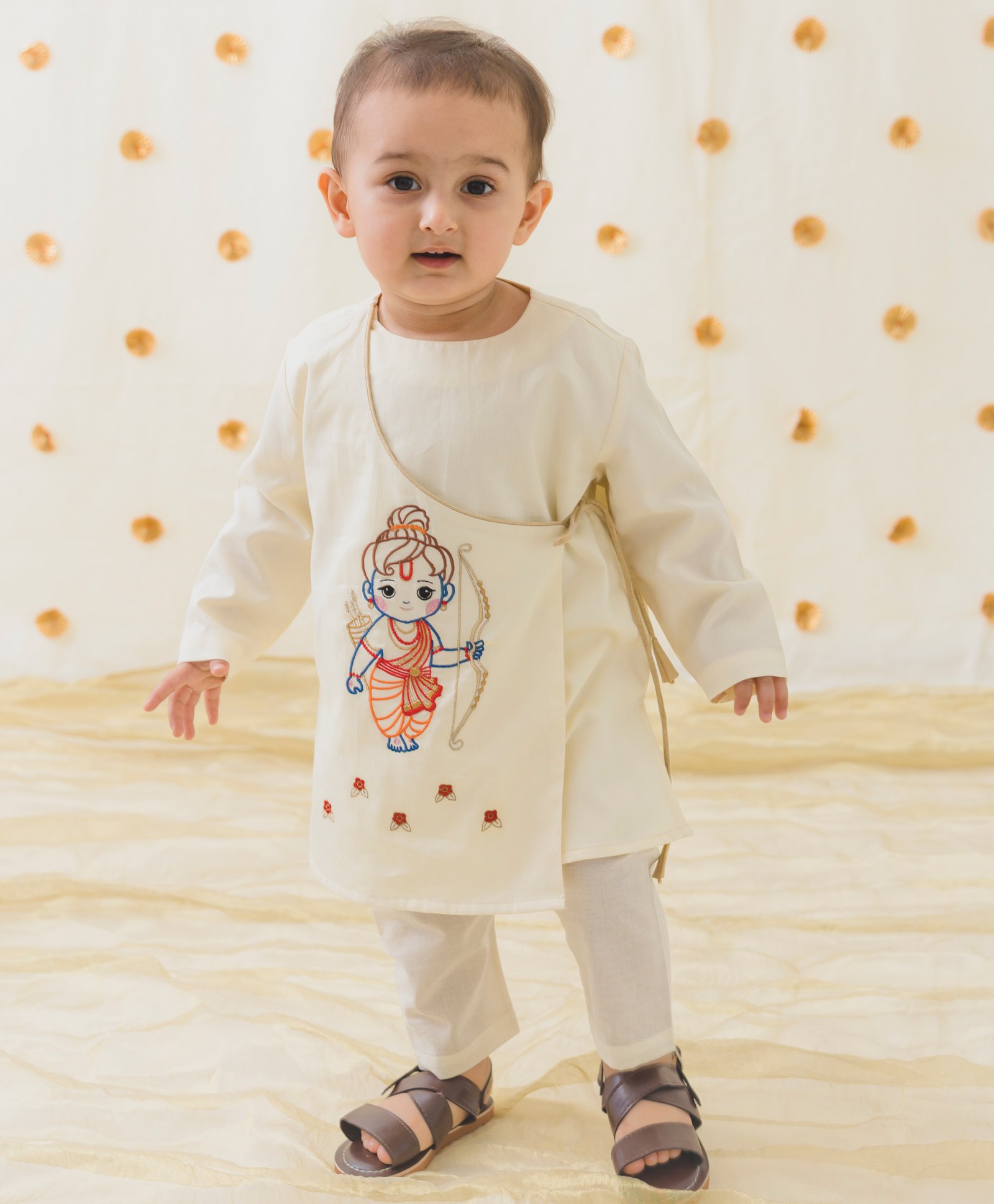 Tiber Taber Full Sleeves Ram Lalla Embroidered Kurta Pyjama Set - Cream-image-47