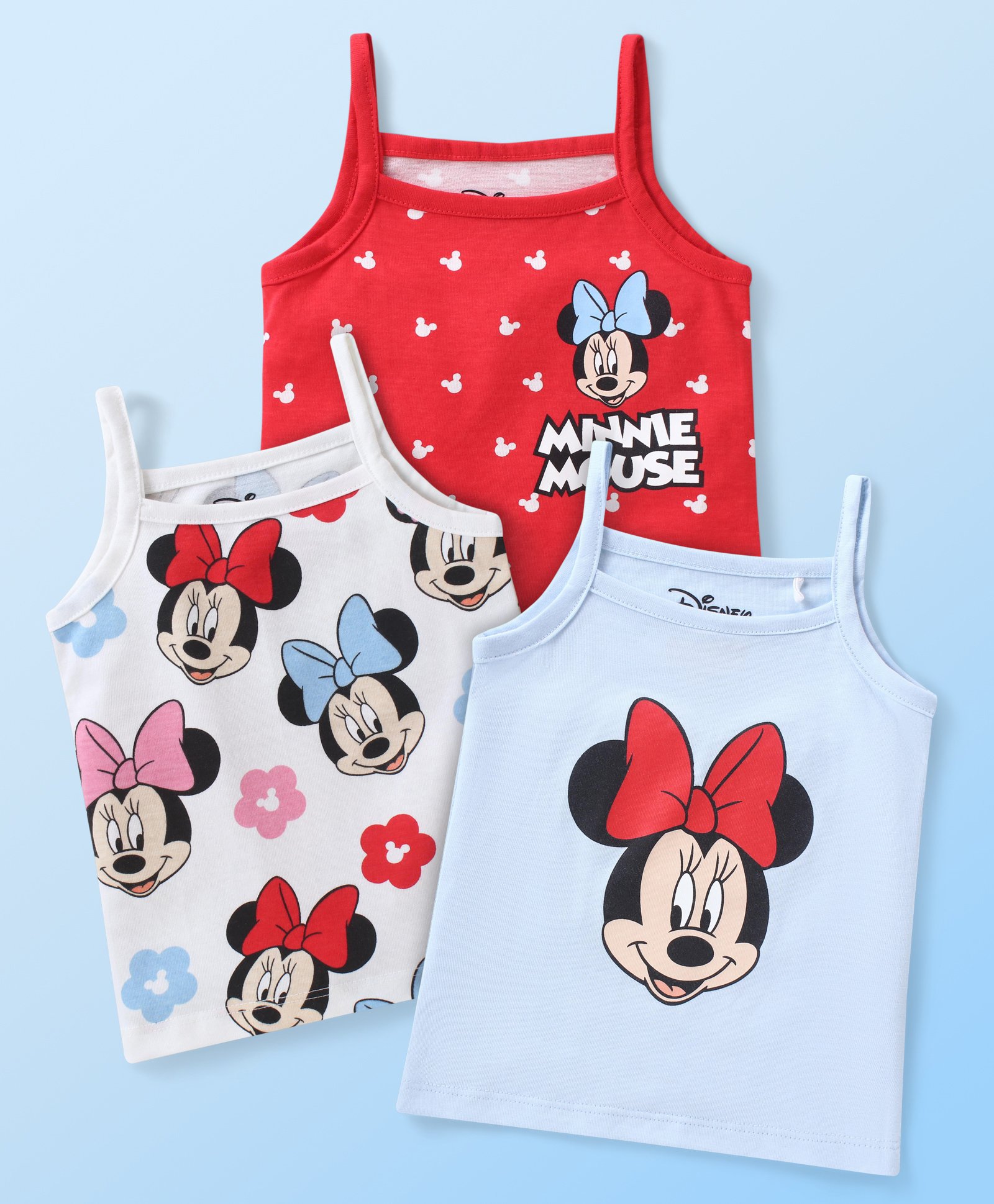 Babyhug Disney Interlock Knit Sleeveless Slips with Minnie Mouse Graphics Pack of 3 - White & Red-image-20