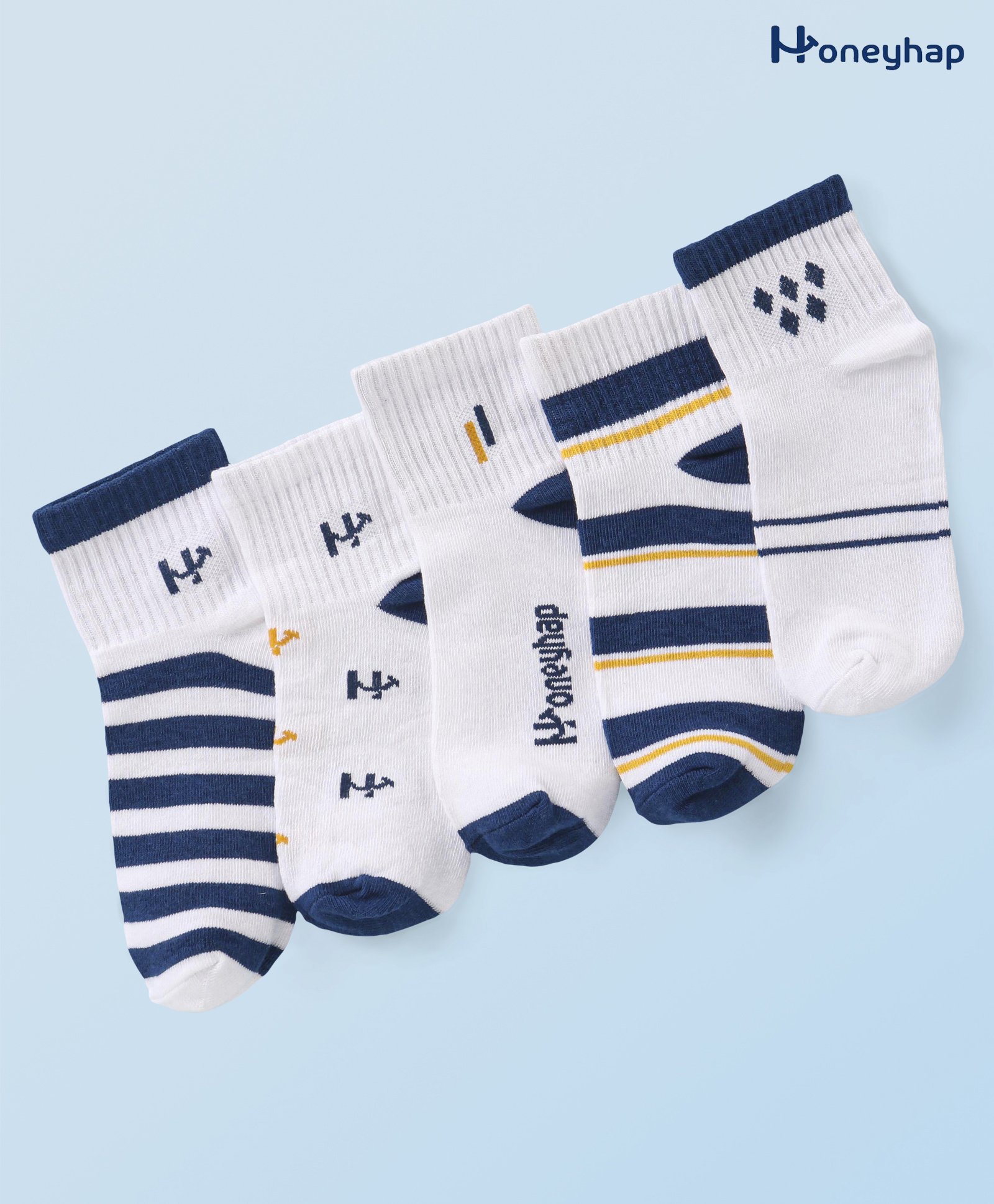 Honeyhap Premium Cotton Knit Bomboo Blend with Bio Finish Ankle Length Socks with Text Design Pack of 5 - White-picture-6