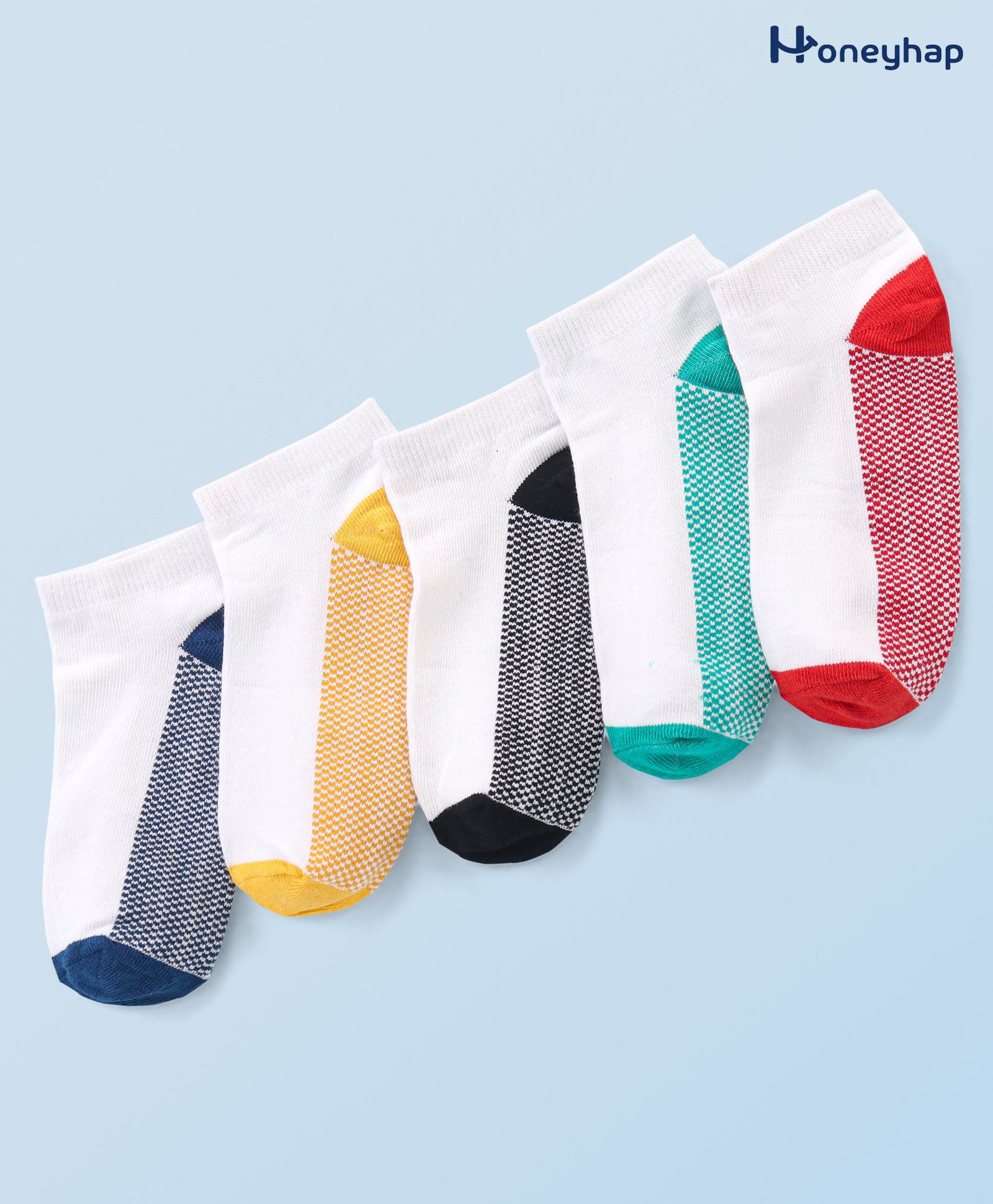 Honeyhap Premium Cotton Knit Bomboo Blend with Bio Finish Ankle Length Designed Socks Pack of 5 - Multicolor-picture-29