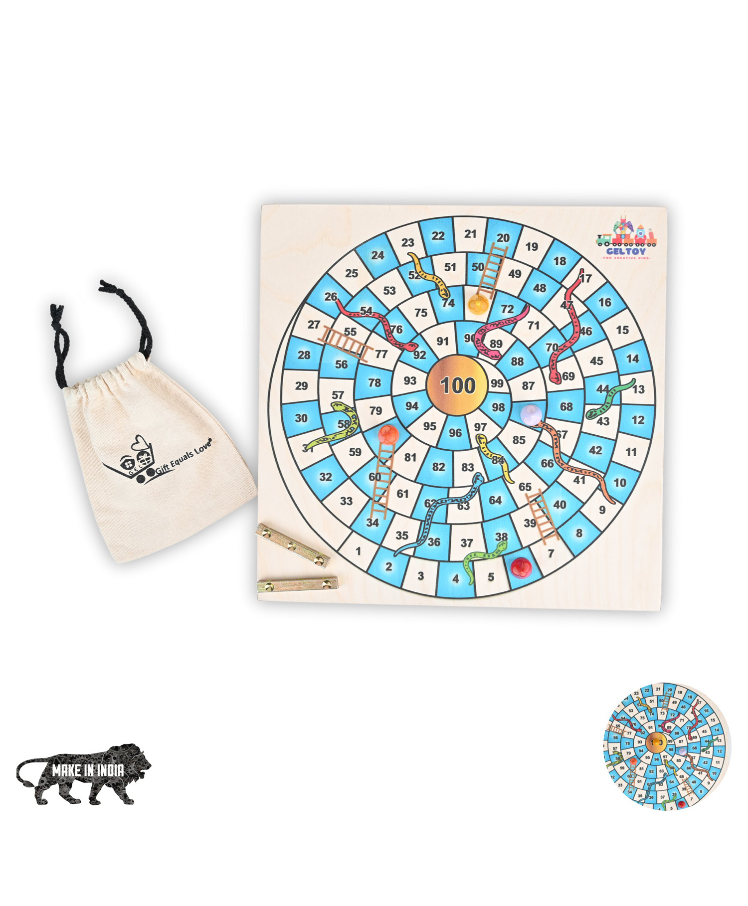 GELTOY Wooden Snakes and Ladders Travel Board Game, Complete Set with Board, 4 Pegs, and 2 Dice, Classic Fun for Family Game Night and Classroom, Best Birthday Gift Idea for Boys, Girls & Adults-image-8