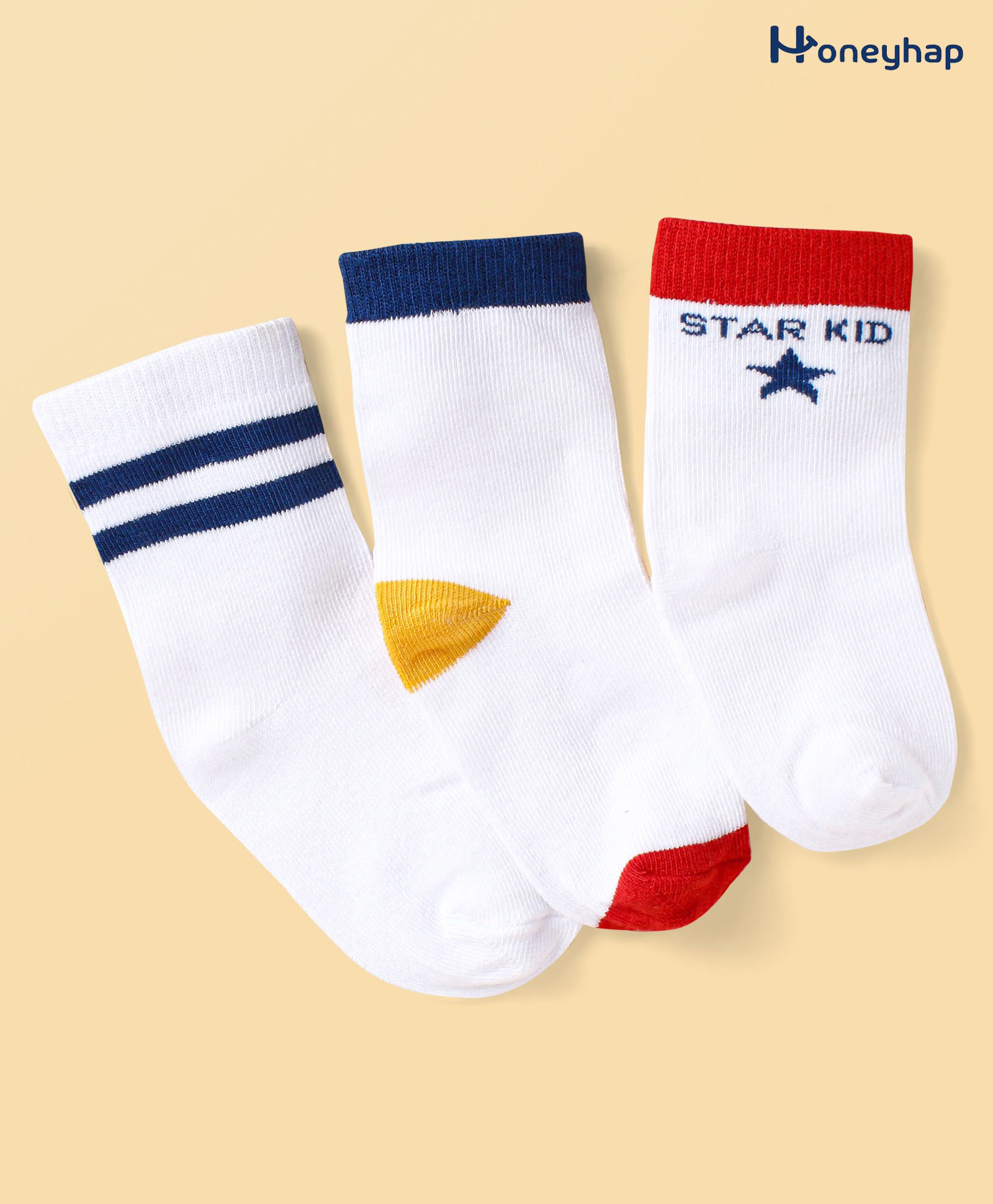 Honeyhap Premium Cotton Bamboo Knit with Bio Finish Ankle Length Socks with Text Design Pack of 3 - White Black & Limoges Blue-image-43