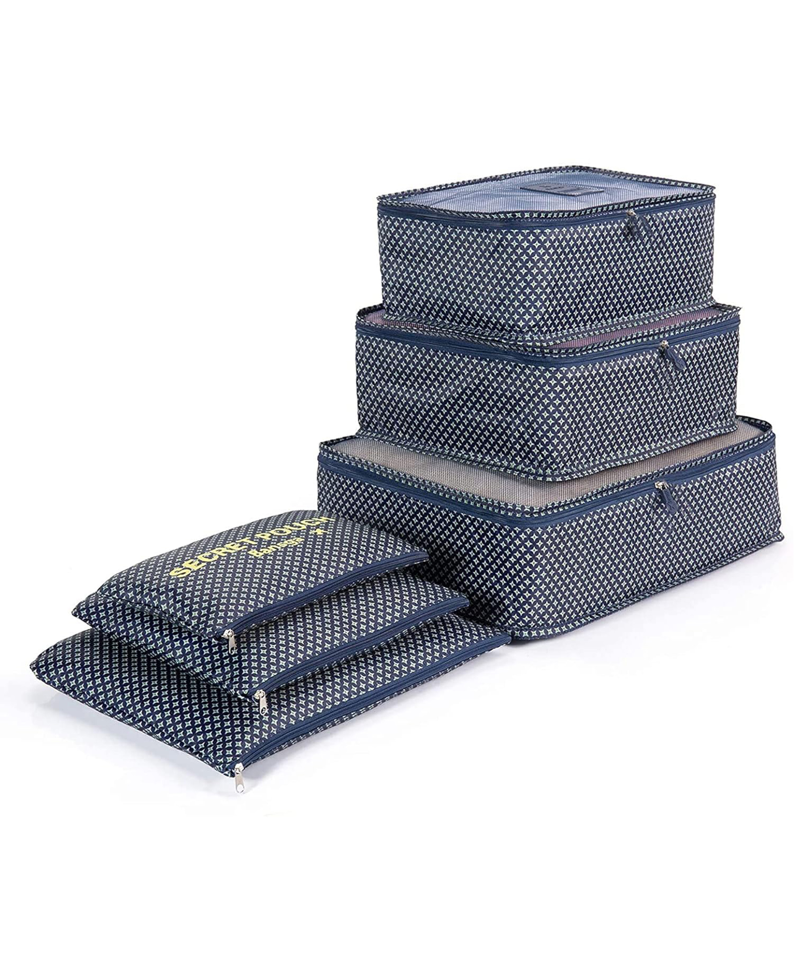 House of Quirk Travel Storage Printed Clothes Packing Cubes Space Savers Bags  Set of 6Cosmetics Underwear Organizer Pouch-Navy Blue Star-image-31