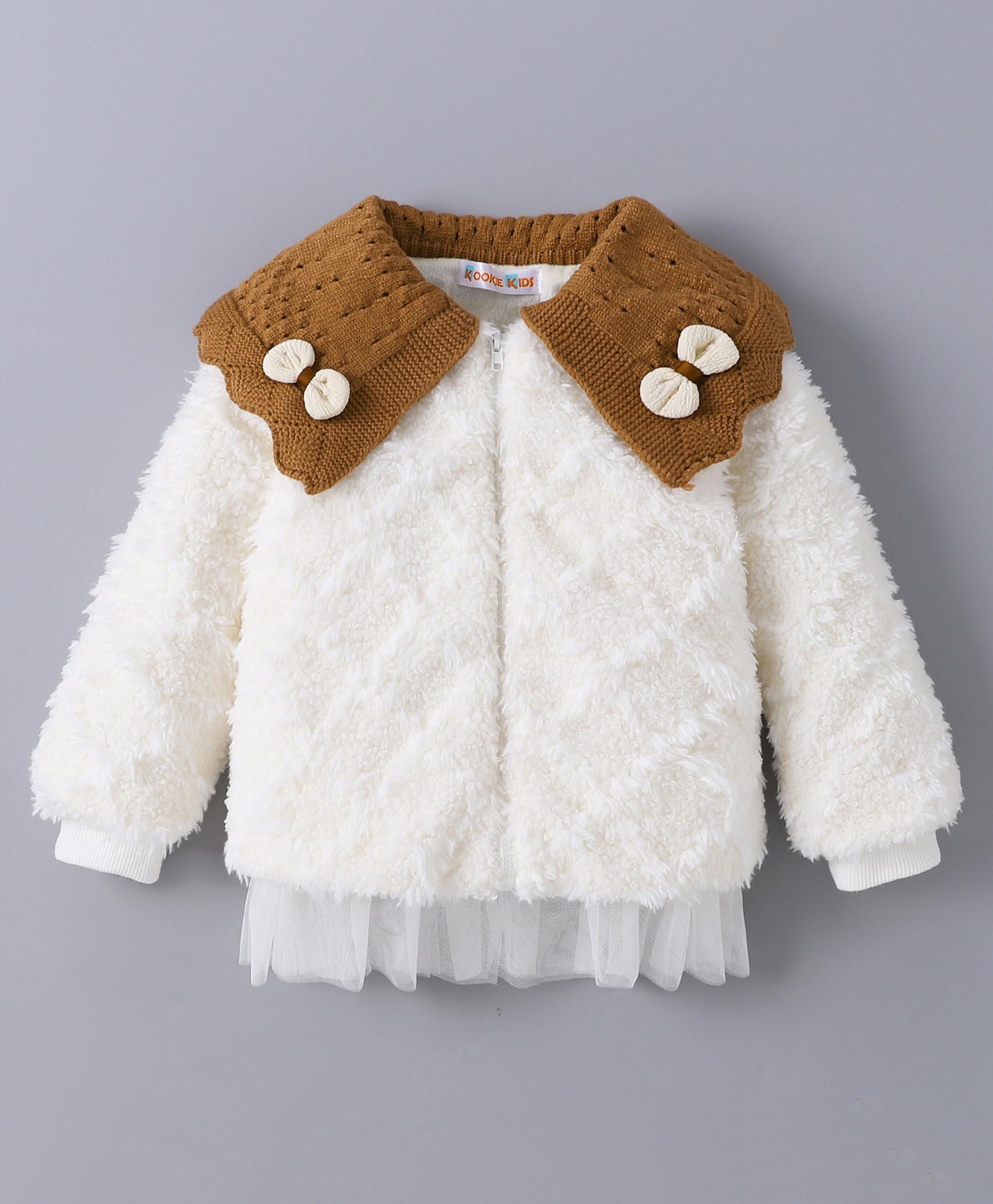 Kookie Kids Full Sleeves Winter Jacket With Peter Pan Collar - Beige-image-33