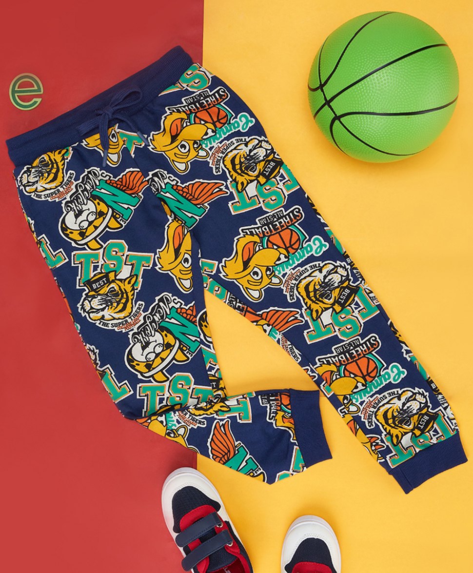 Pantaloons Junior Animals & Text Printed Track Pants - Navy-image-38