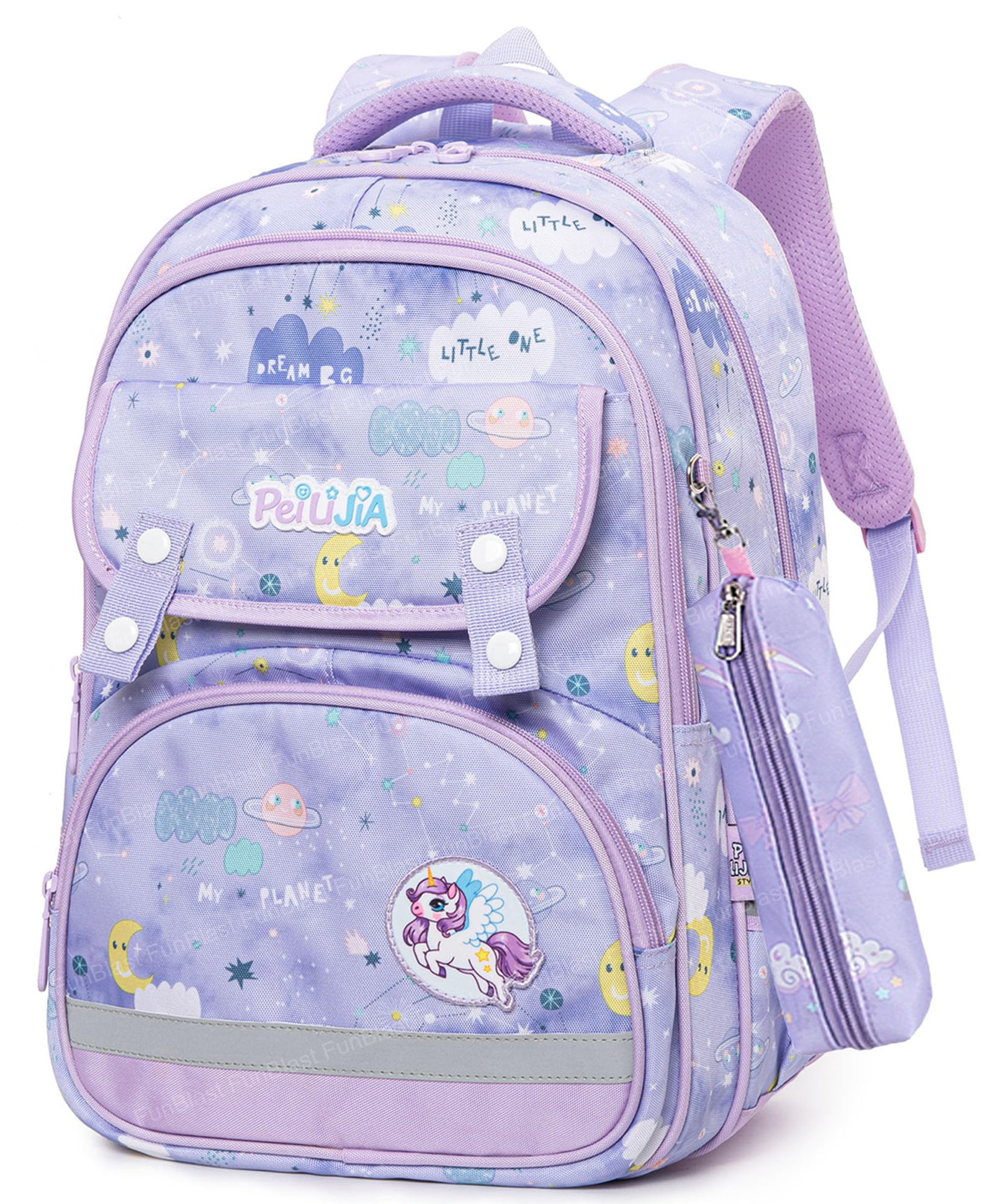 Bunie Unicorn Theme Large Capacity School Backpack with Pouch for Girls Purple - 15 Inches-image-44