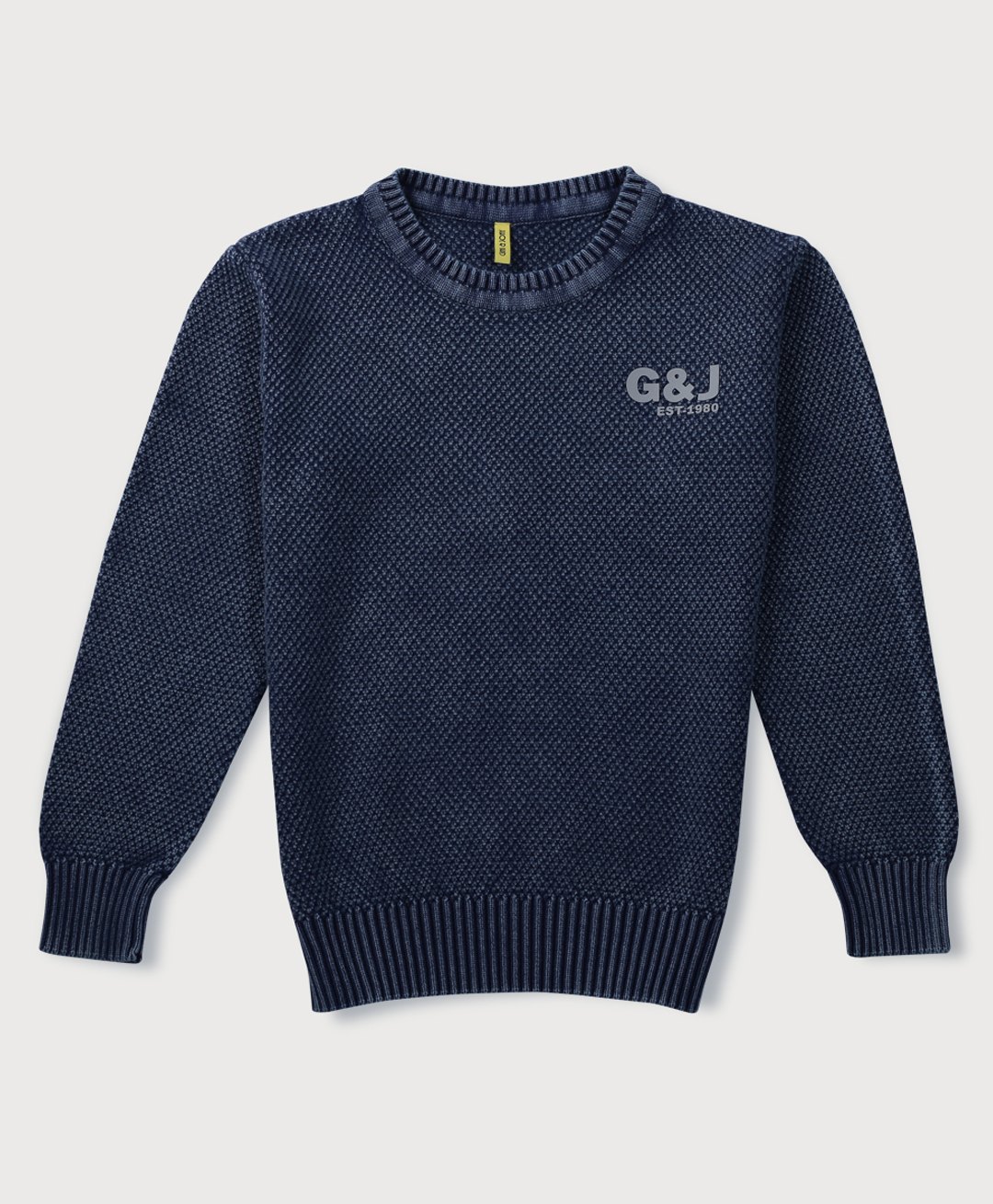 GINI & JONY Woven Full Sleeves Pullover Sweater With Solid Colour & Text Print - Blue-picture-36