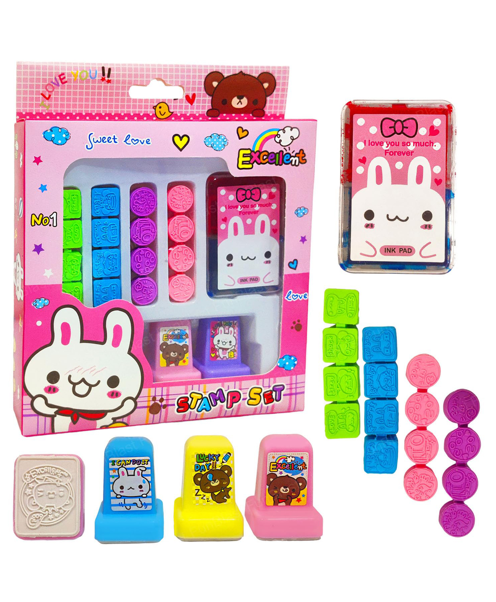 Bunie Rabbit Theme Rubber DIY Coloring & Stamping Set  Pink-picture-12