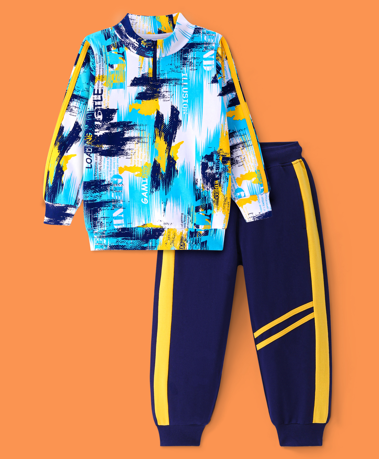 Ollington St. 100% Cotton Knit Full Sleeves Printed Sweatshirt & Joggers Winter Wear Set - Blue-picture-23