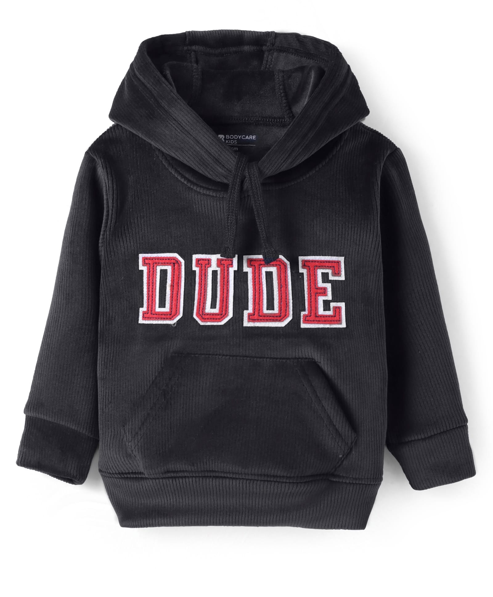 Bodycare Fleece Knit Full Sleeves Hooded Sweatshirt with Text Patch & Kangaroo Pocket- Black-image-25