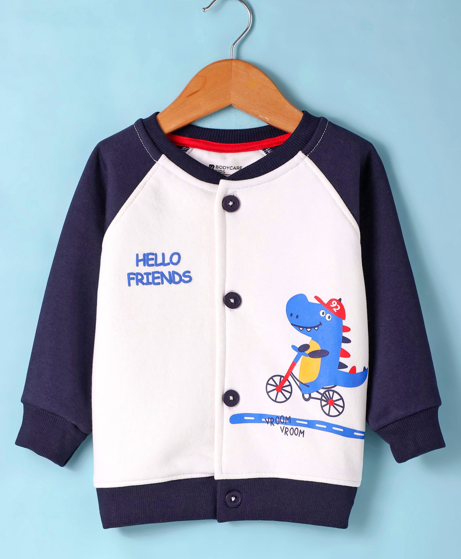 Bodycare Fleece Knit Full Raglan SleevesBomber Jacket with Dino Print - Blue & White-image-26