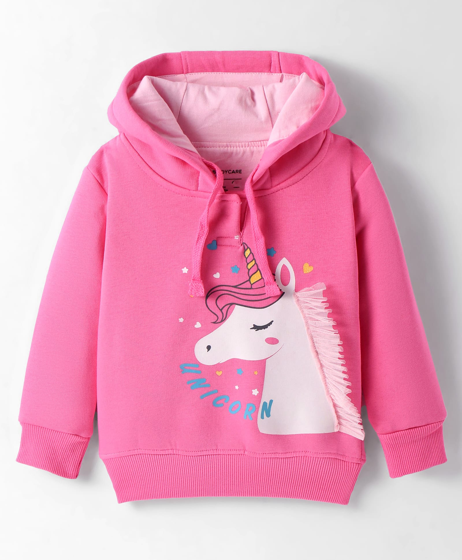 Bodycare Fleece Knit Full Sleeves Hooded Sweatshirt With Unicorn Print - Dark Pink-picture-16
