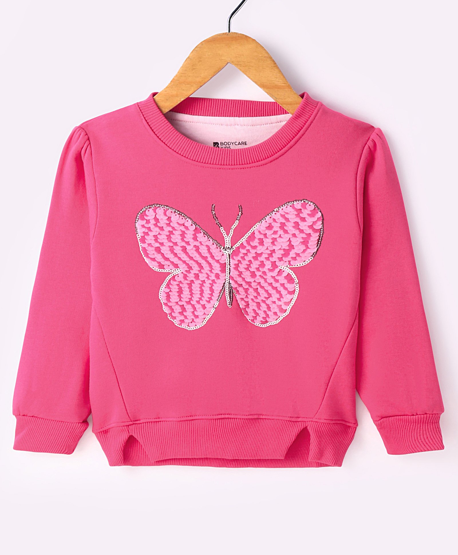 Bodycare Fleece Knit Full Sleeves Sweatshirt With Sequinned Butterfly Design - Dark Pink-image-33
