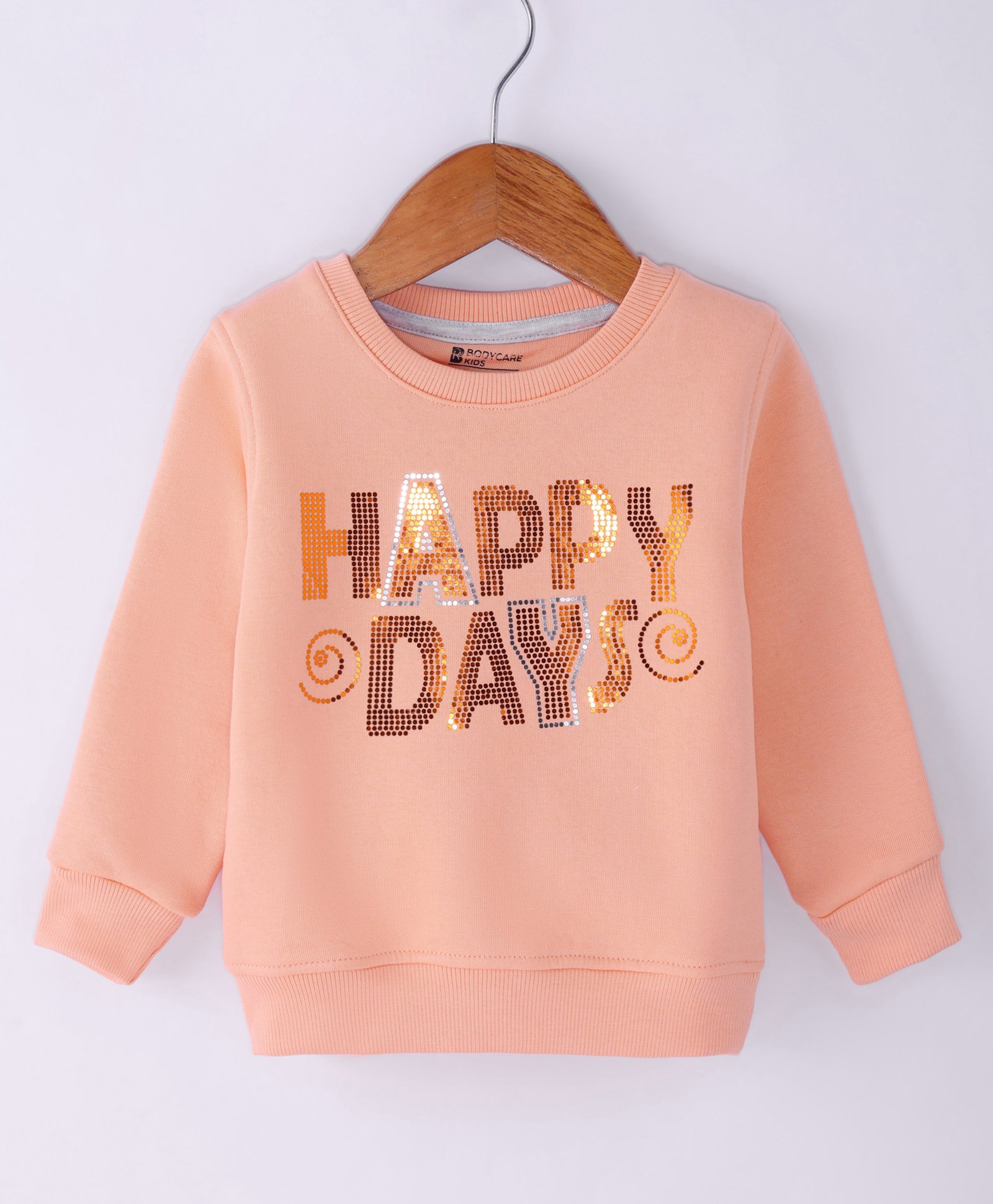 Bodycare Fleece Knit Full Sleeves Sweatshirt with Sequin Print - Peach-picture-40